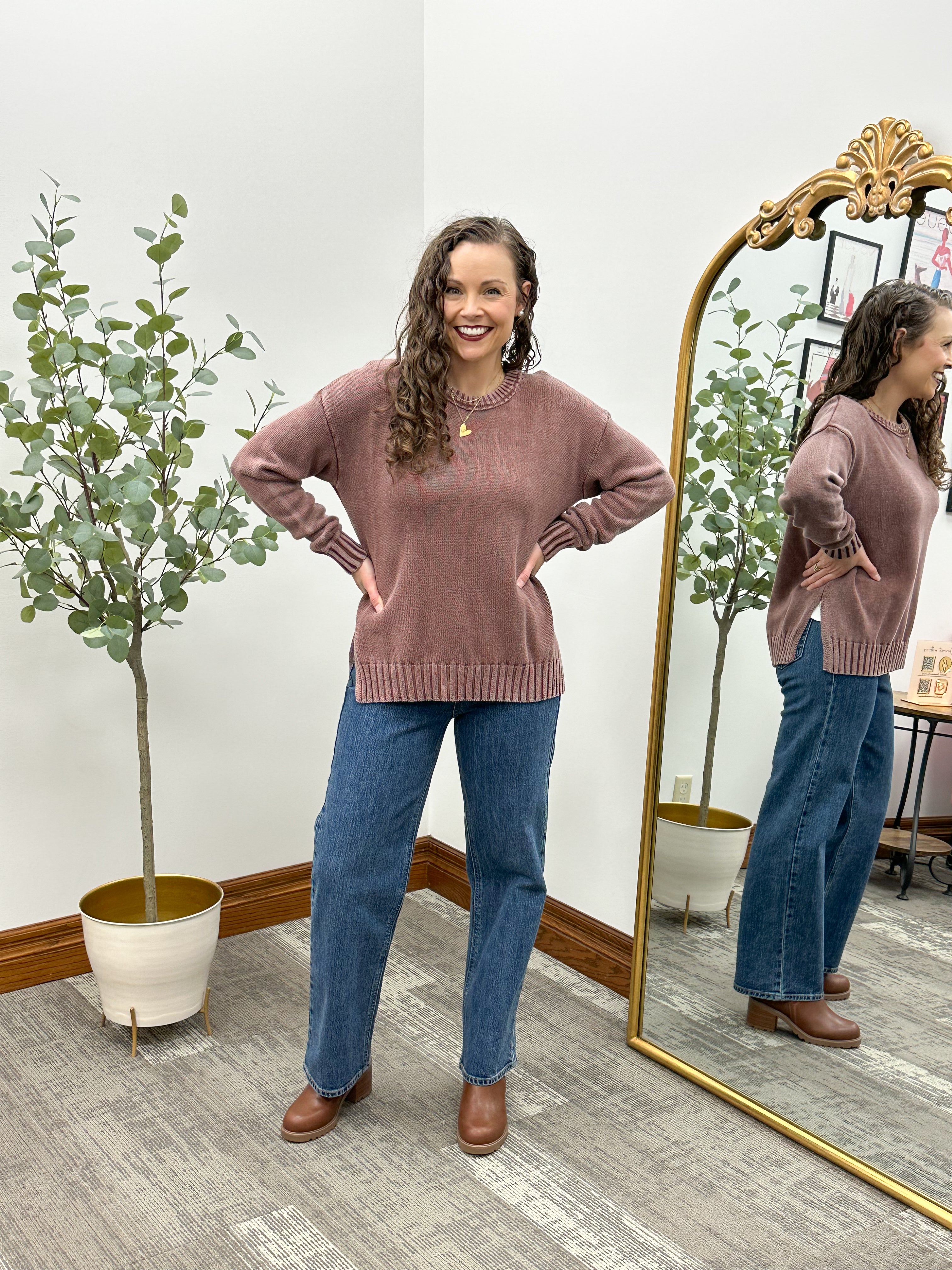Oversized Washed Brown Sweater