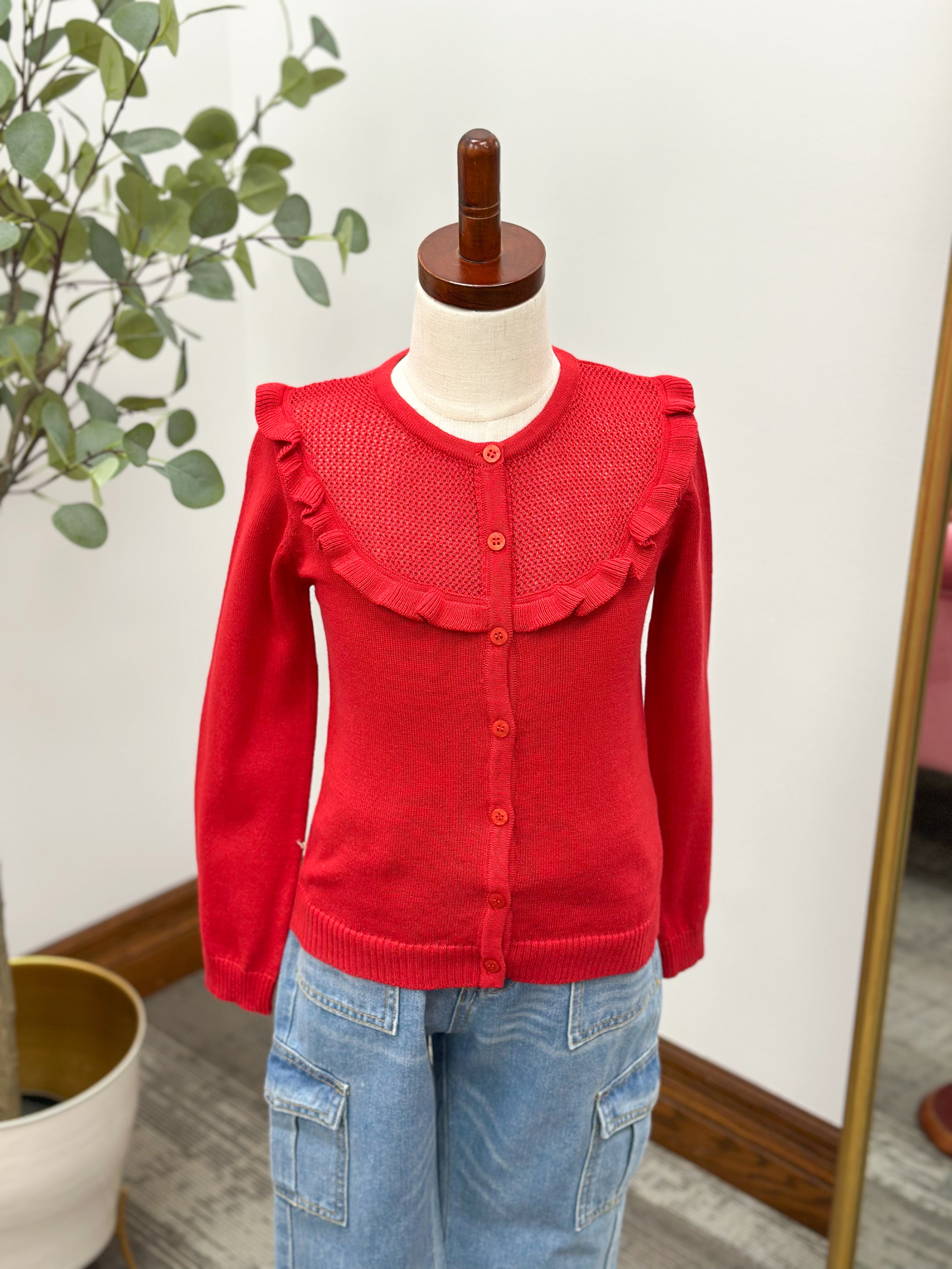 Girls Red Ruffle Cardigan