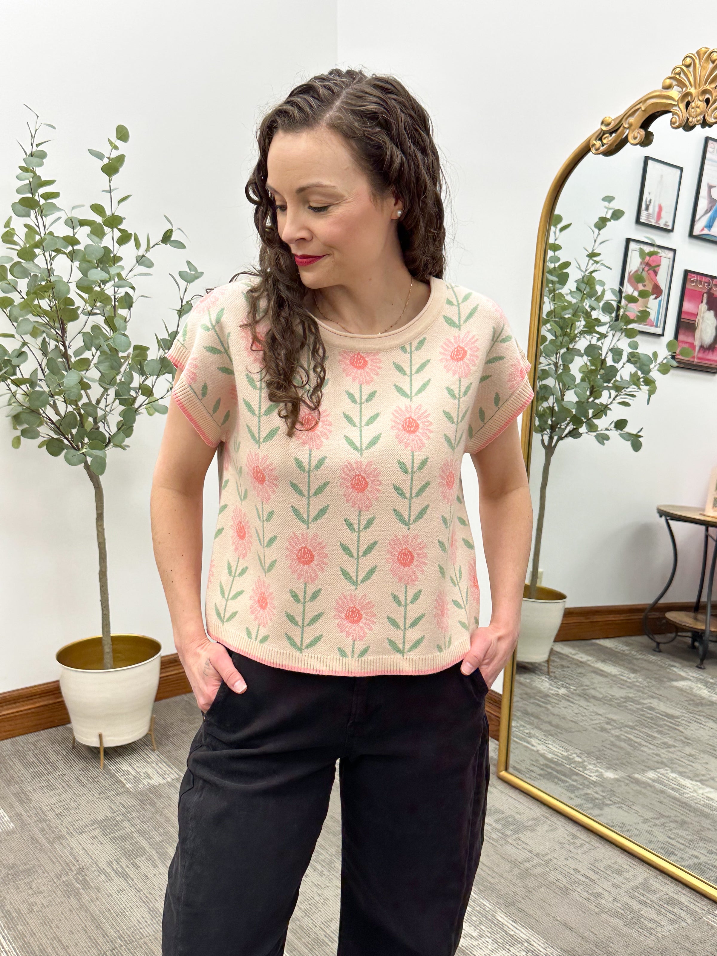 Vintage Floral Print Sweater Vest