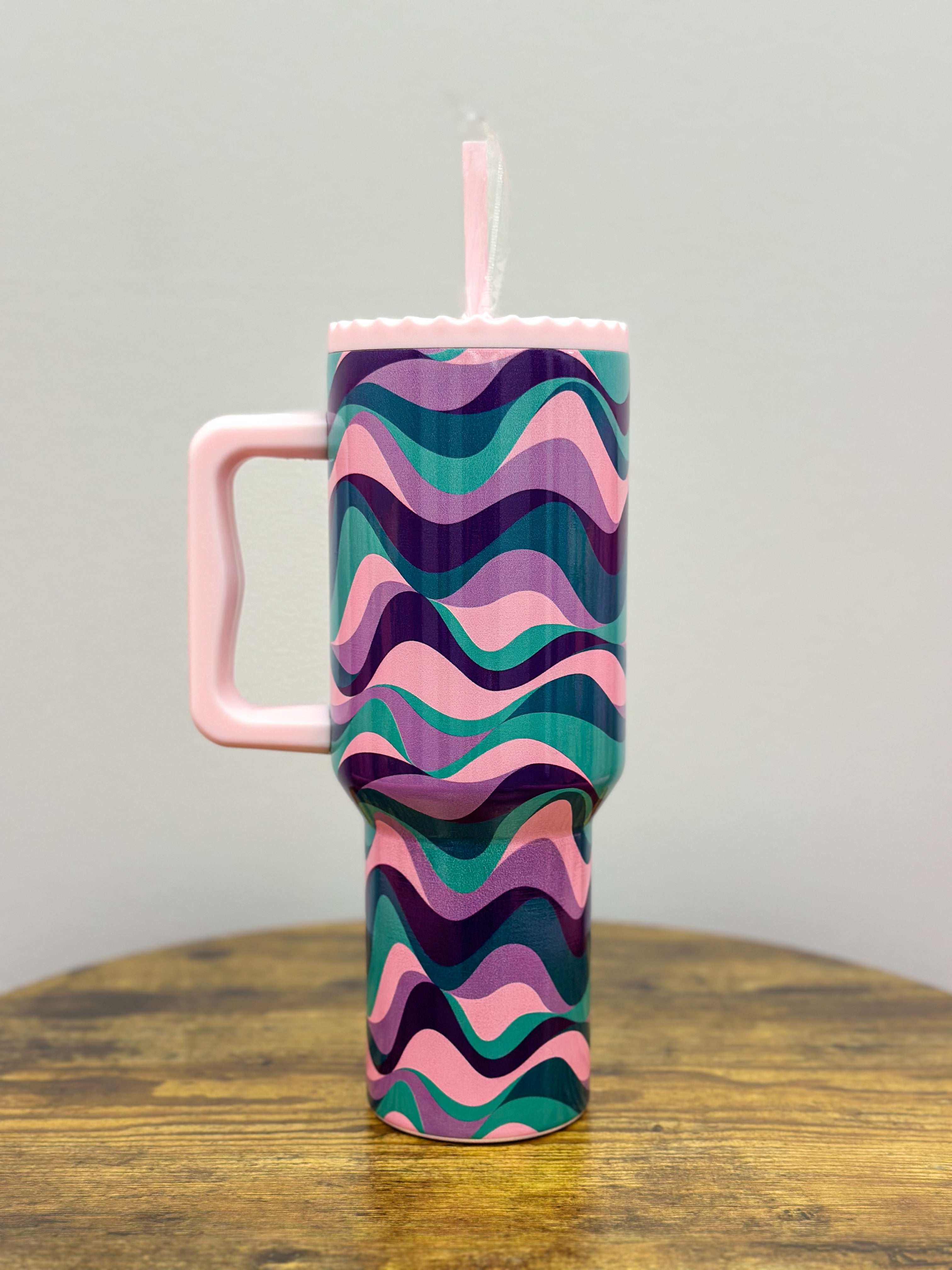 Large Printed Tumbler W/ Lid & Straw