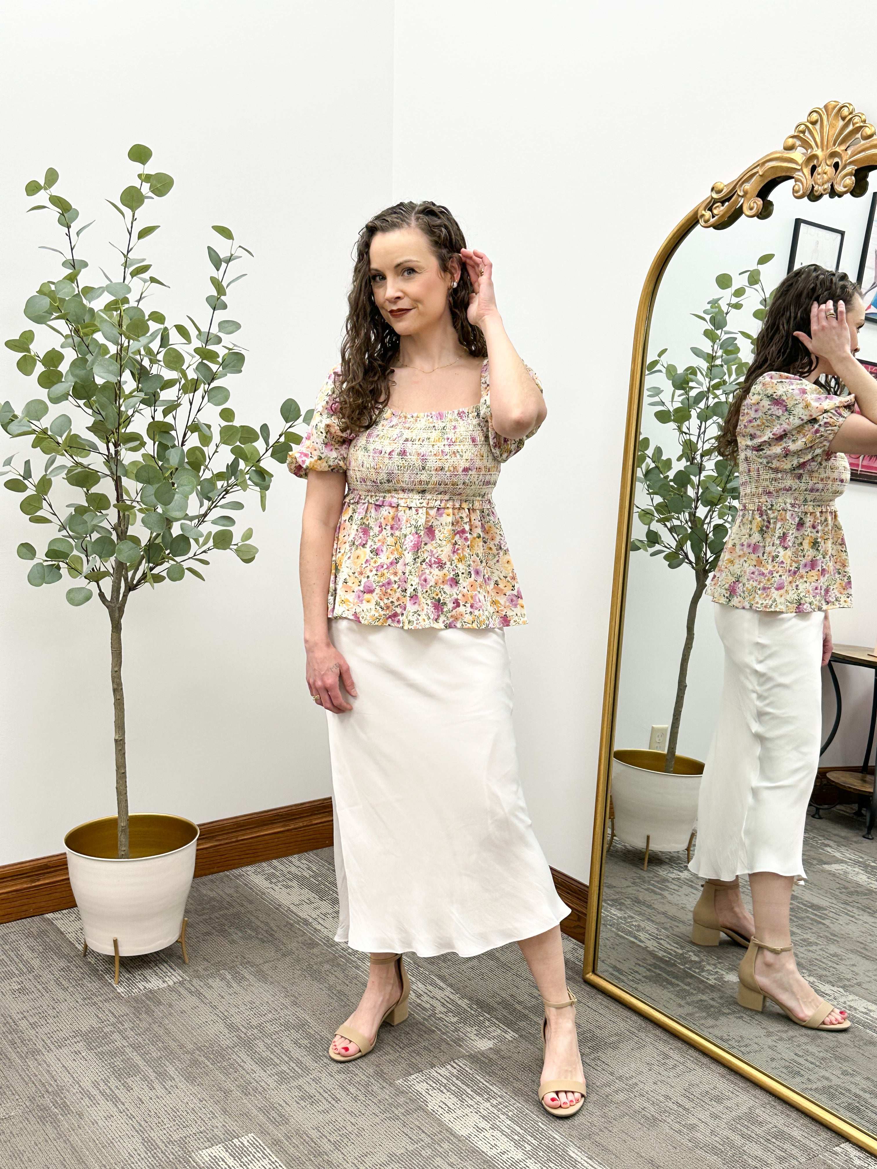 Floral Smocked Peplum Blouse