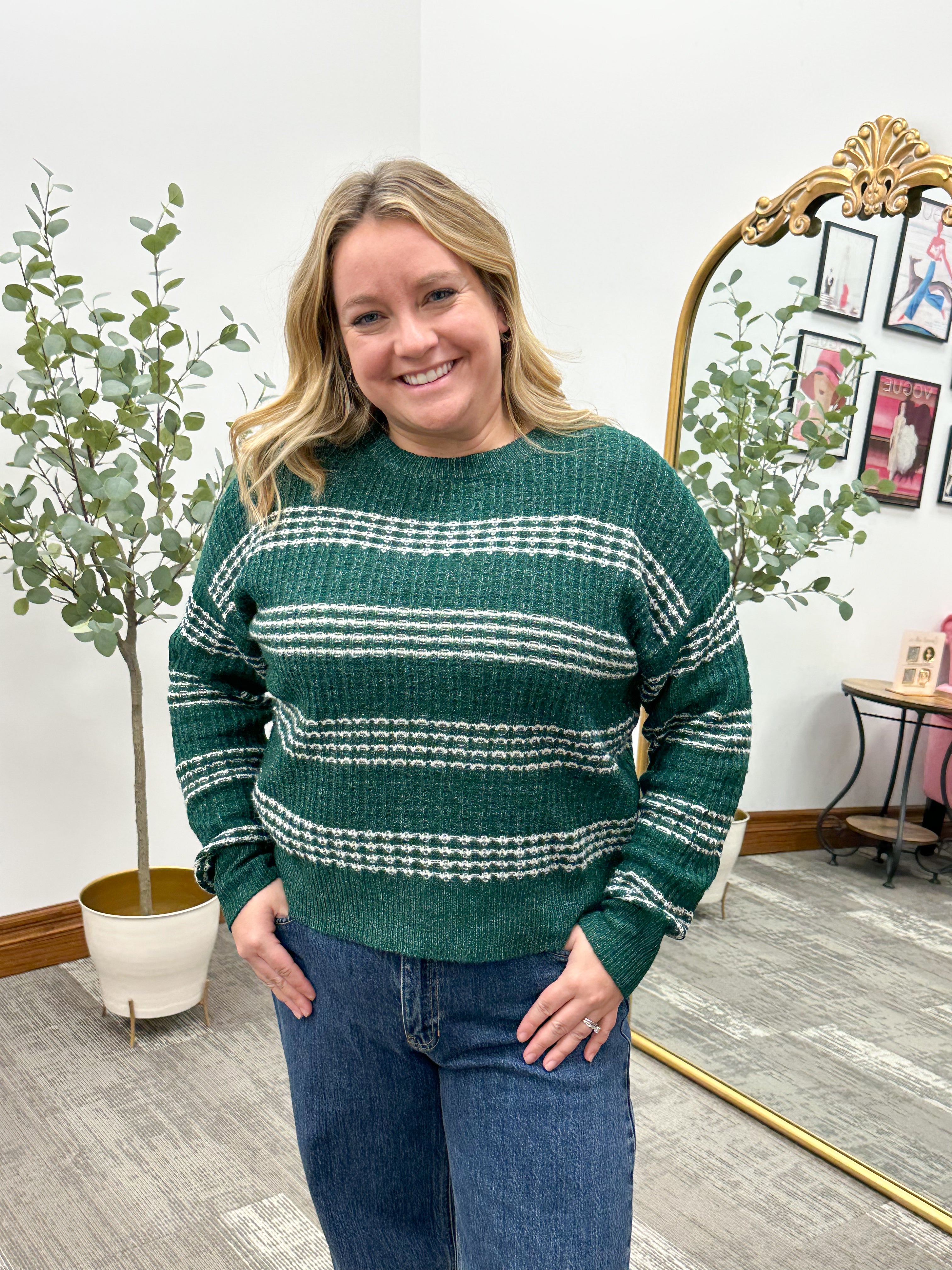 Forest Green Striped Sweater