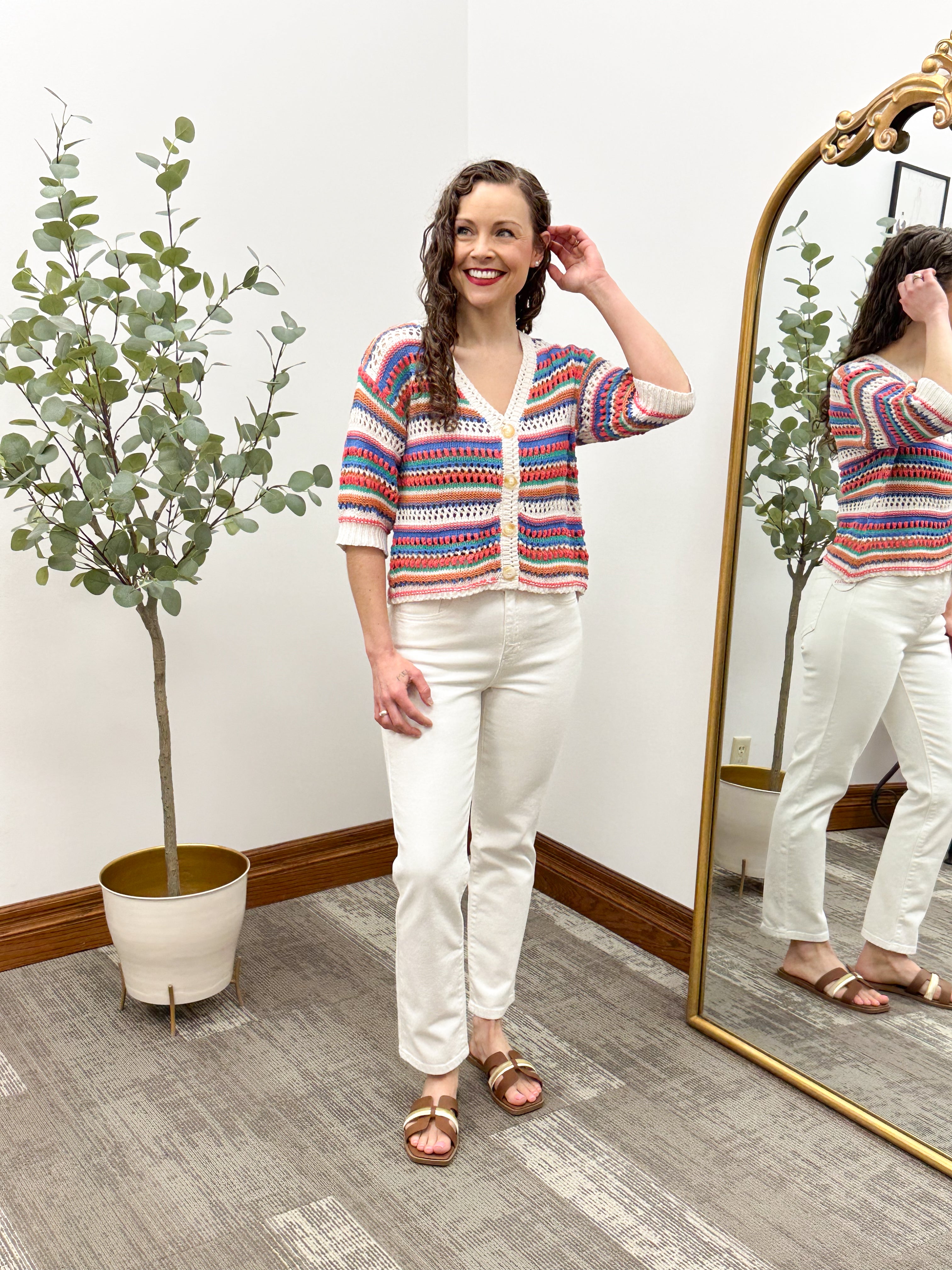 Colorful Striped Short Sleeve Cardigan