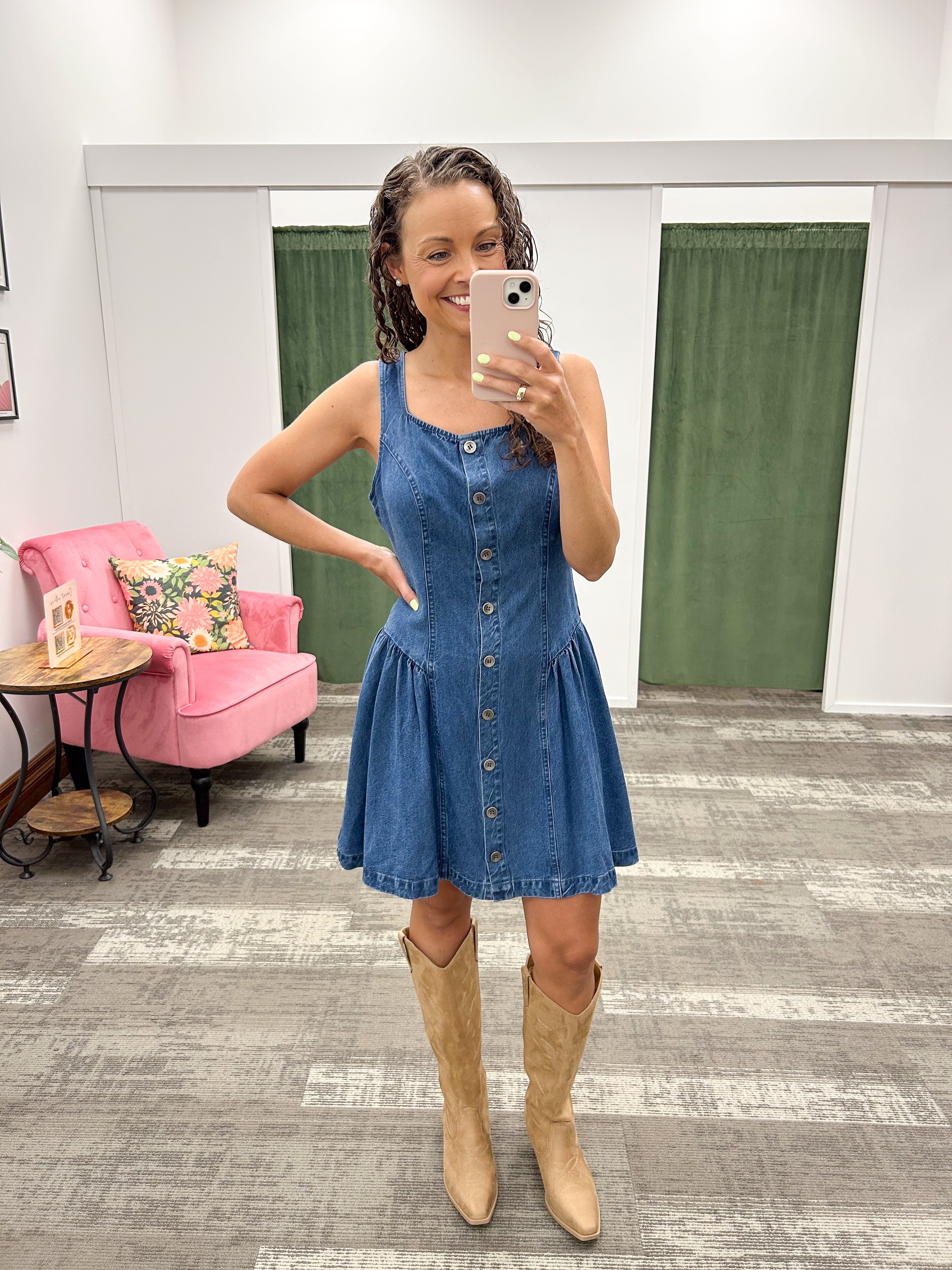 Denim Fit & Flare Mini Dress