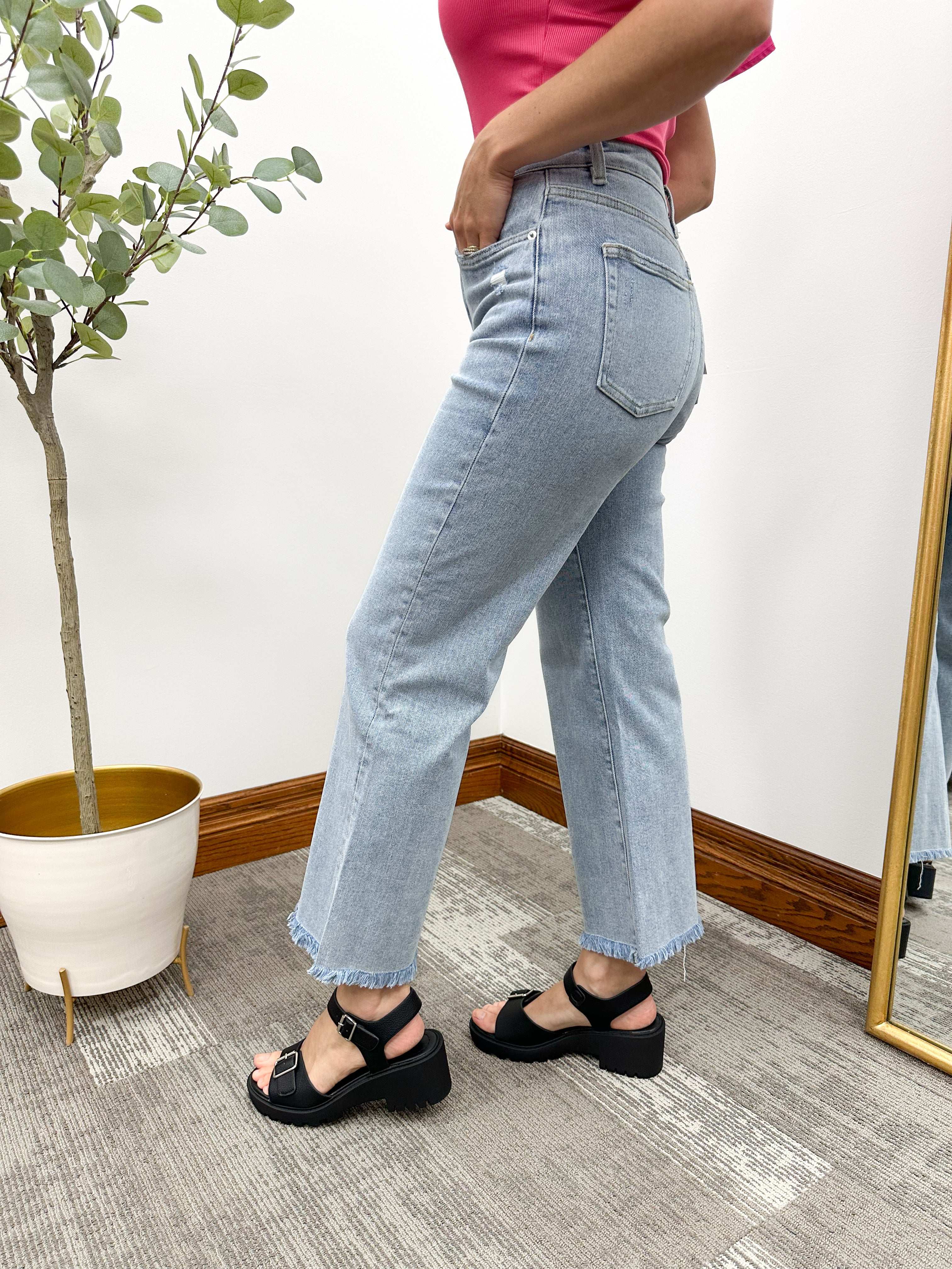 High Rise Wide Leg Ankle Jeans