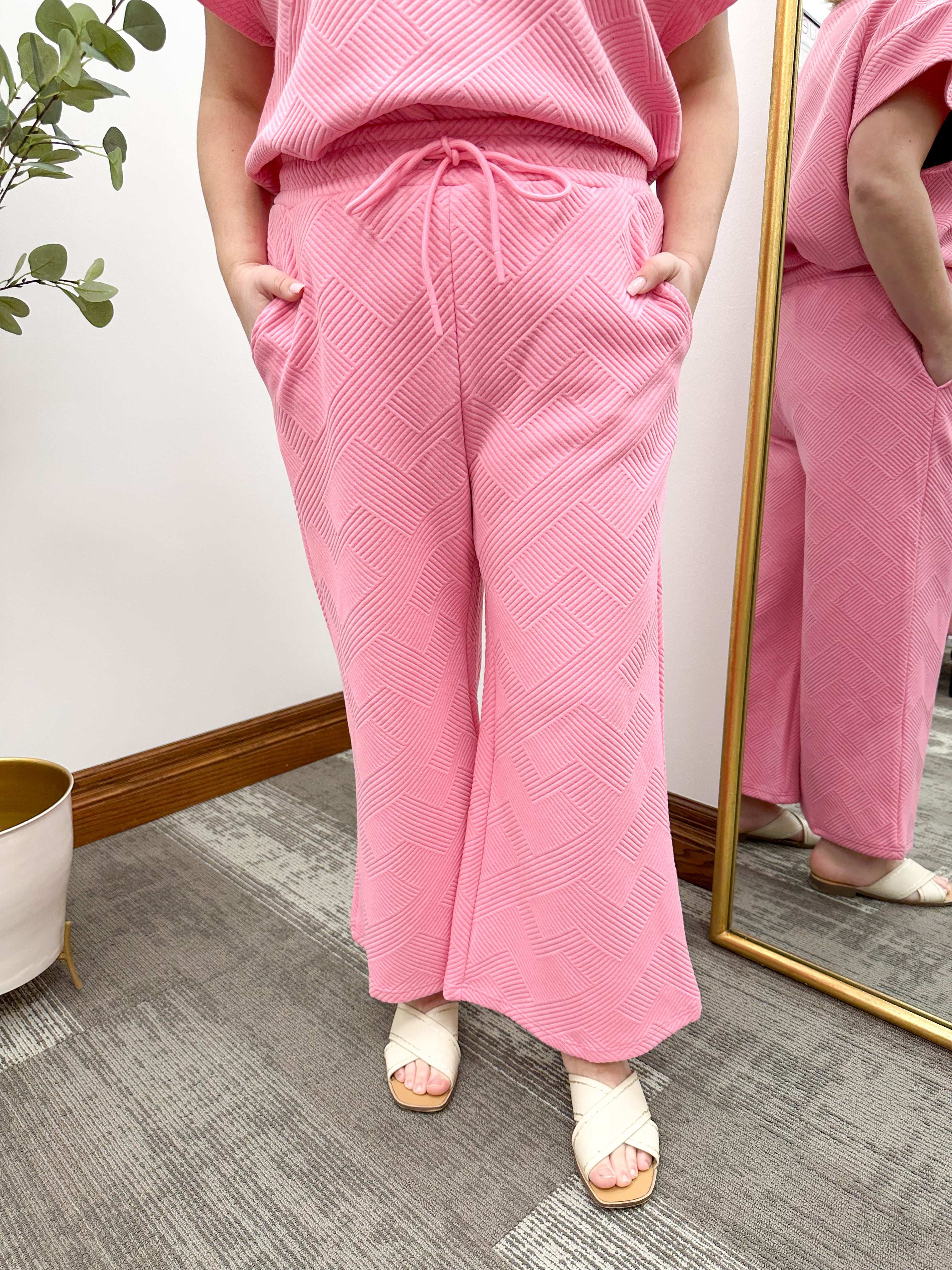Textured Pink Wide Leg Pants