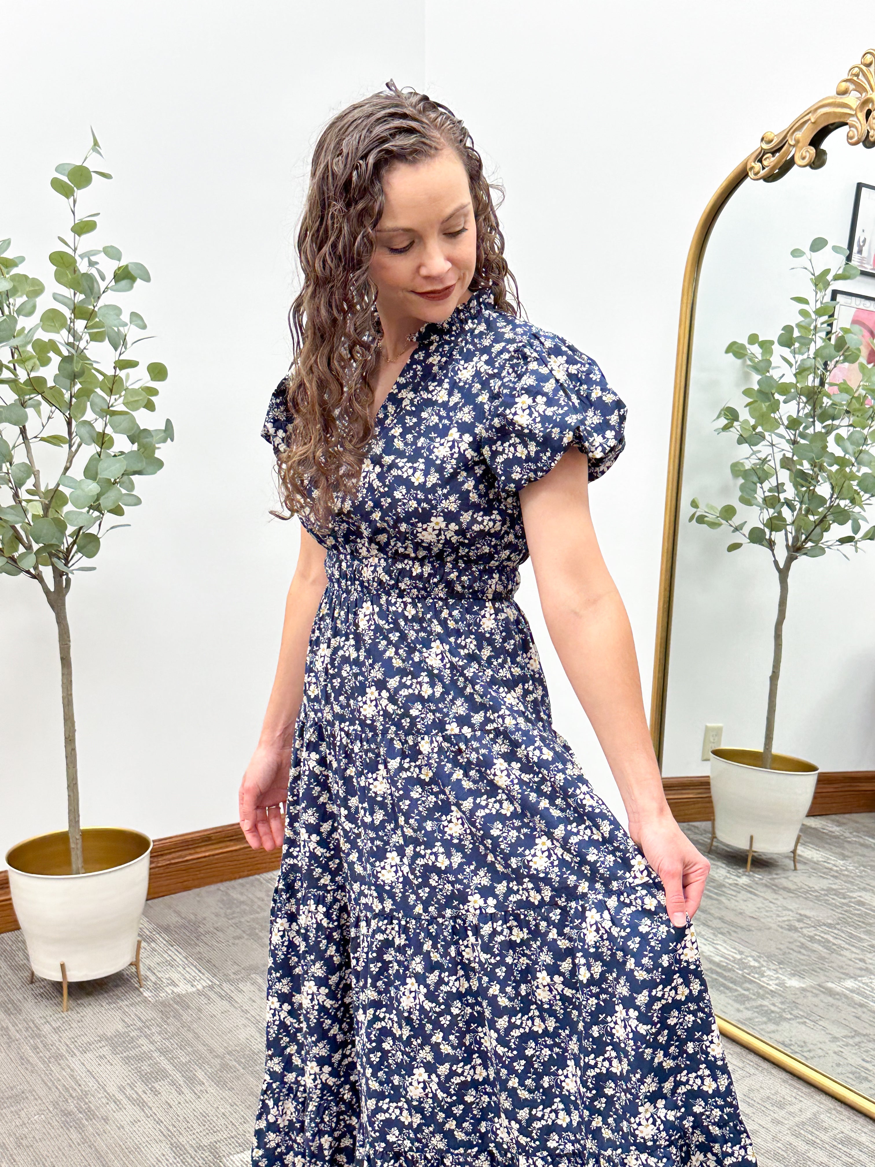 Navy Floral Print Maxi Dress