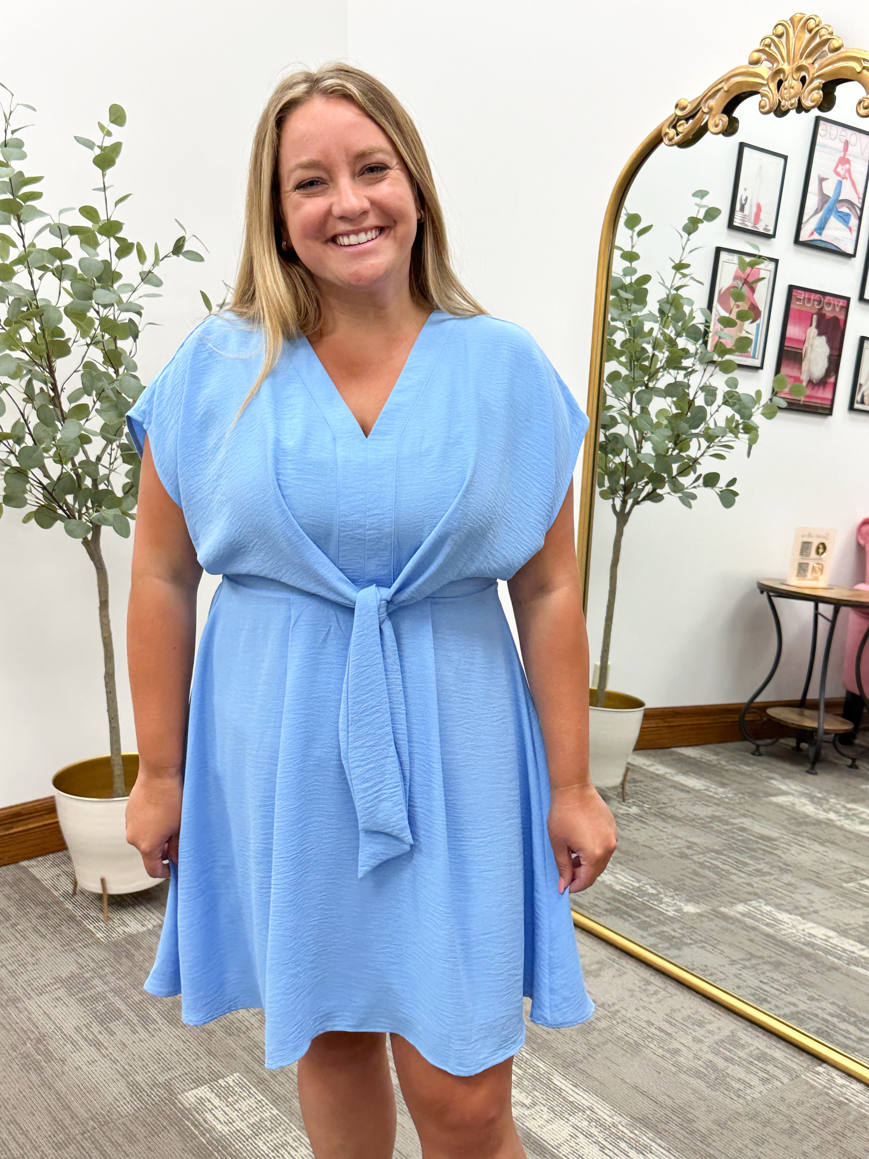 Sky Blue Front Tie Dress