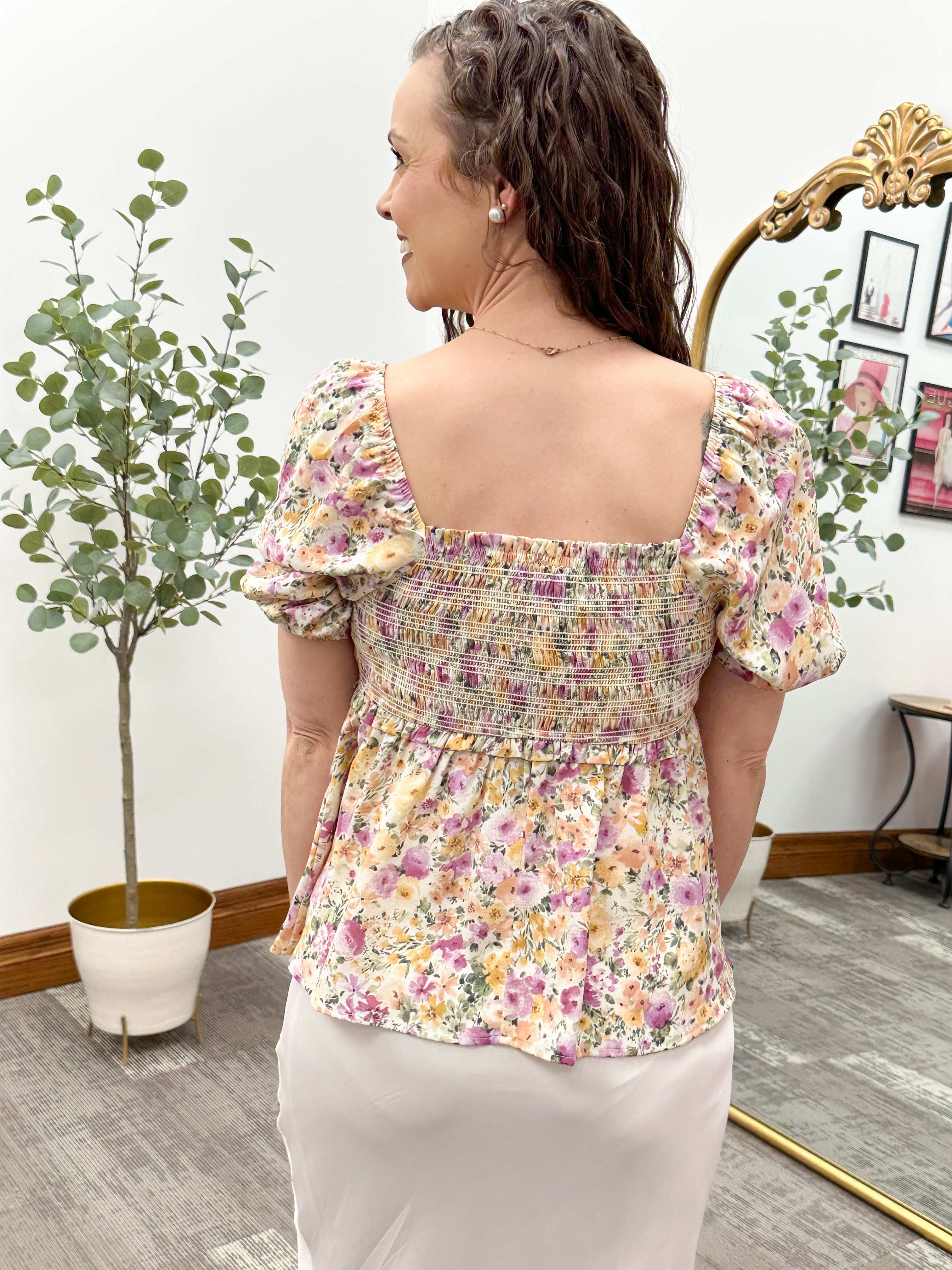 Floral Smocked Peplum Blouse