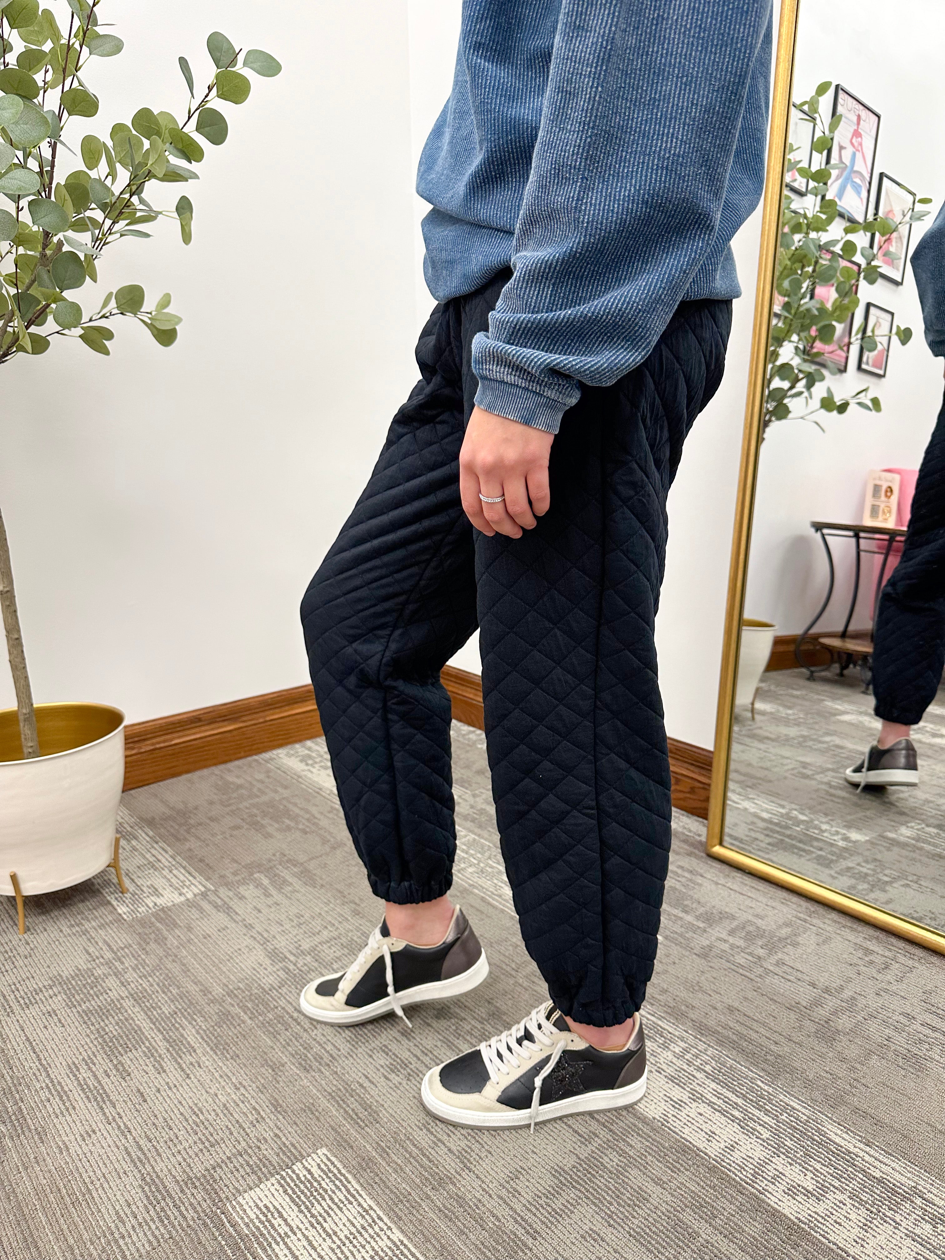 Black Quilted Jogger Sweatpants