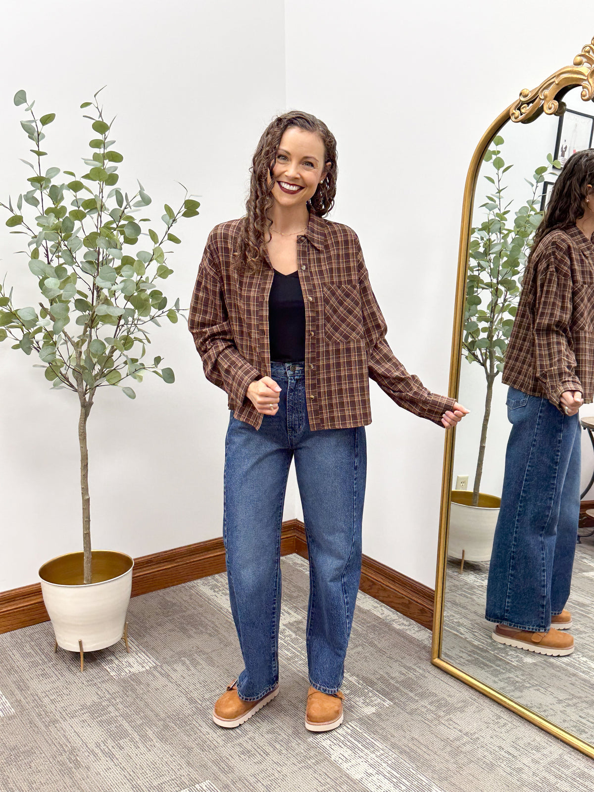 Brown Plaid Cotton Button Up Shirt