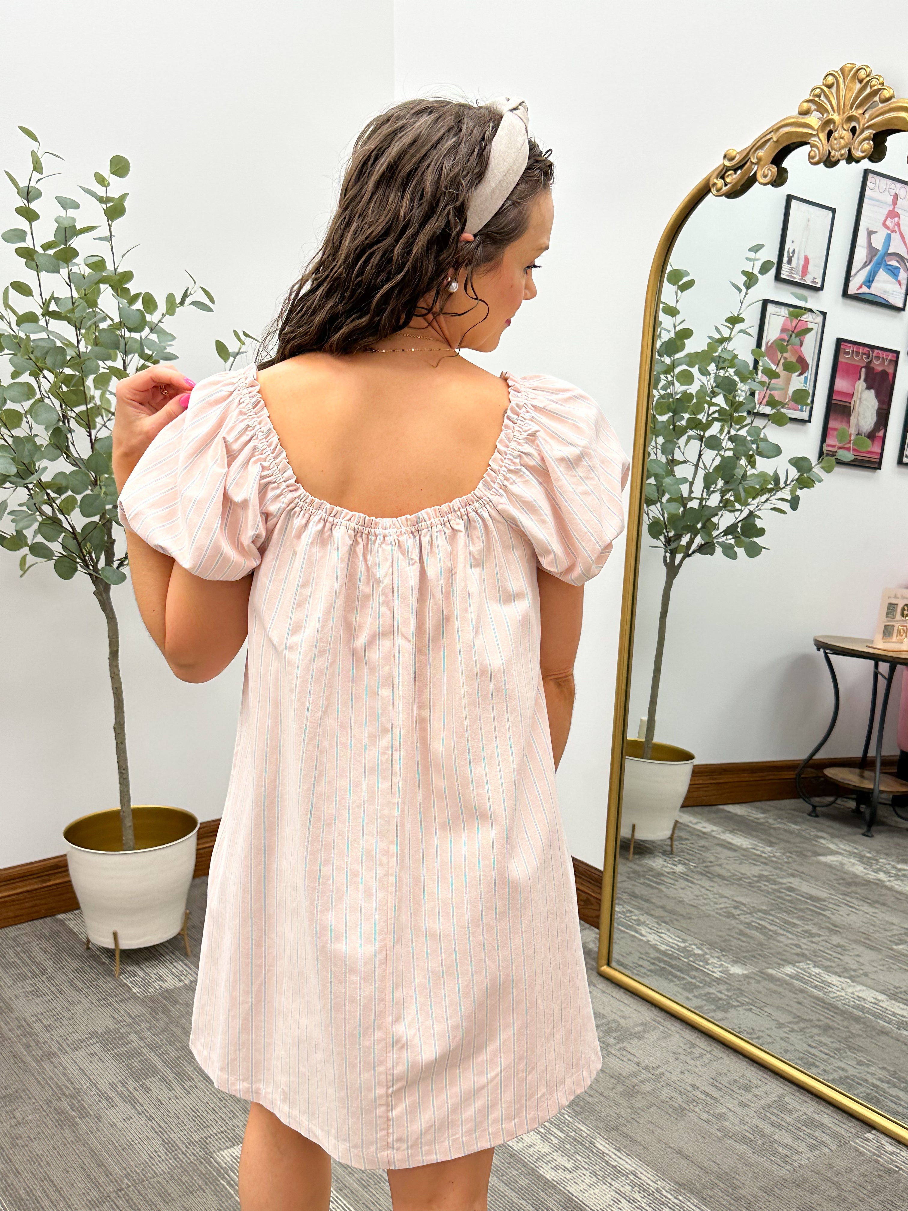 Melissa Striped Puff Sleeve Mini Dress