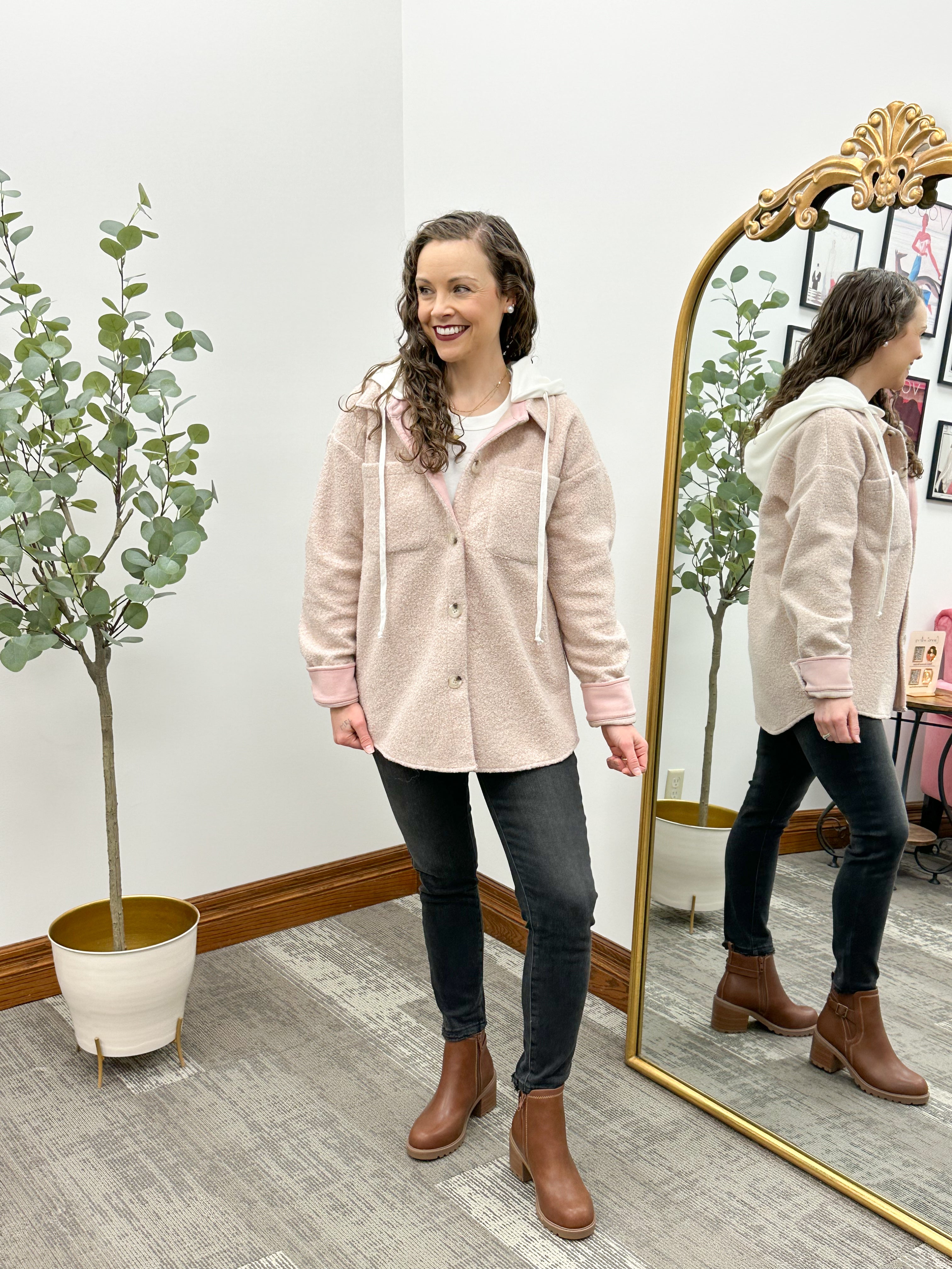 Pink Oversized Hooded Shacket