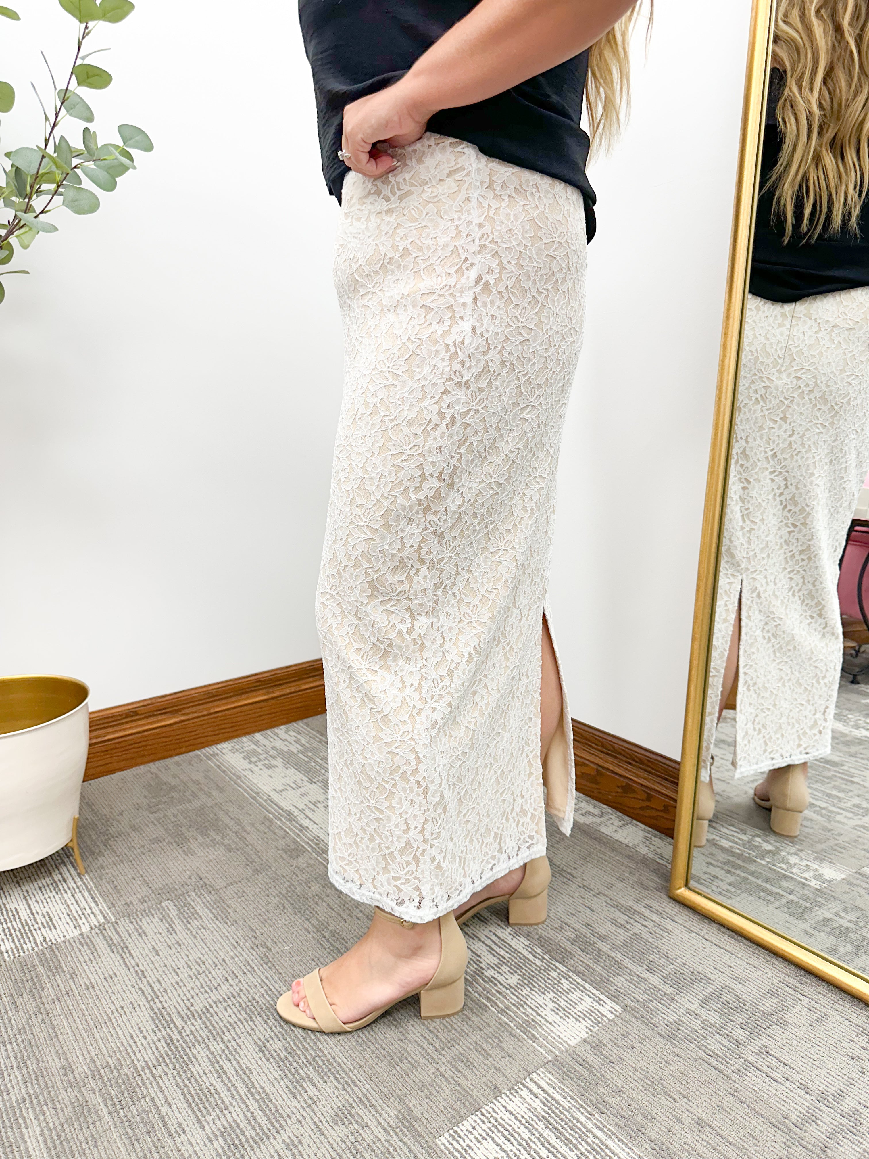 Remi White Lace Midi Skirt