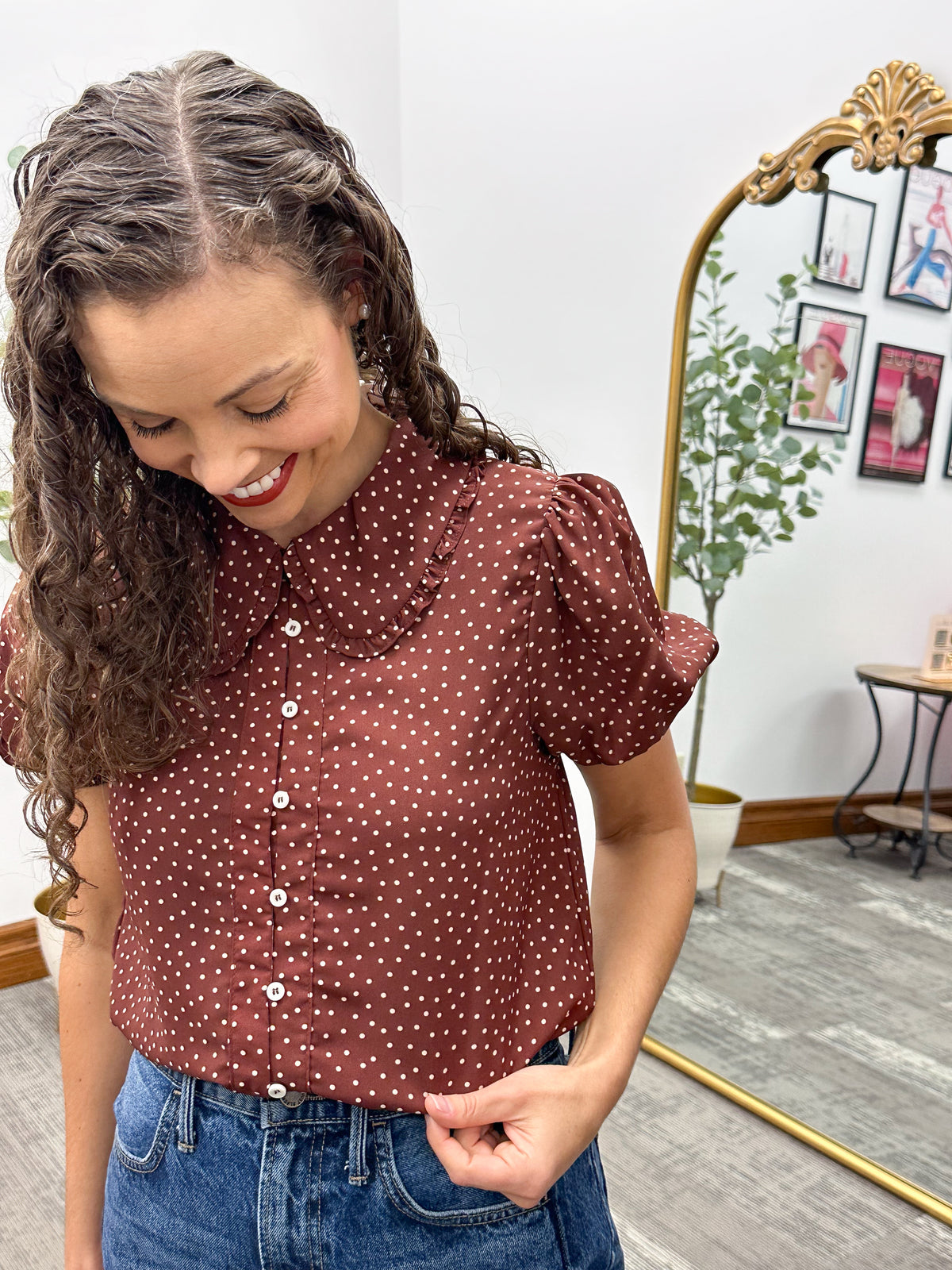 Polka dot peterpan collar blouse
