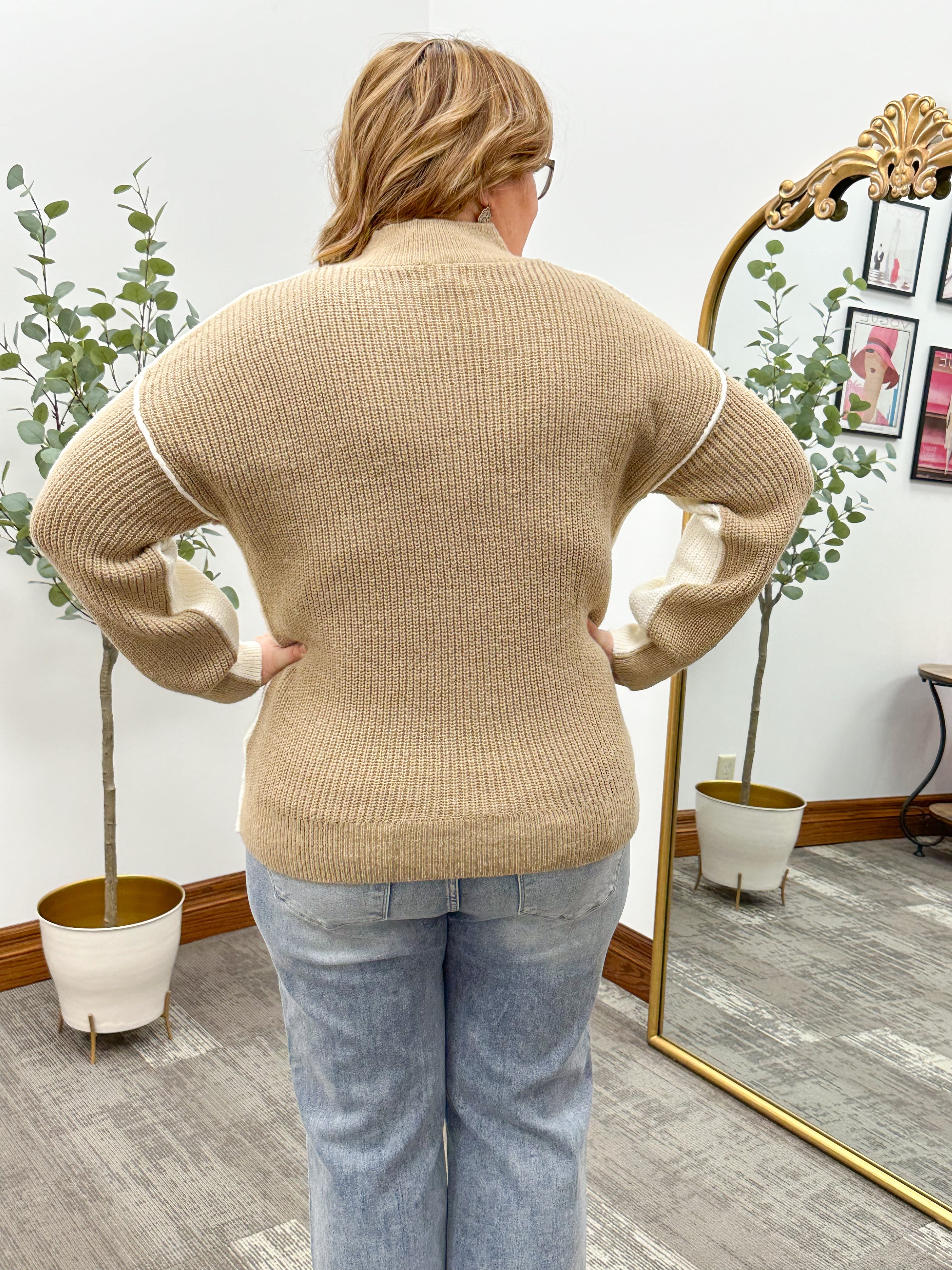 Annie Colorblock Mock Neck Sweater