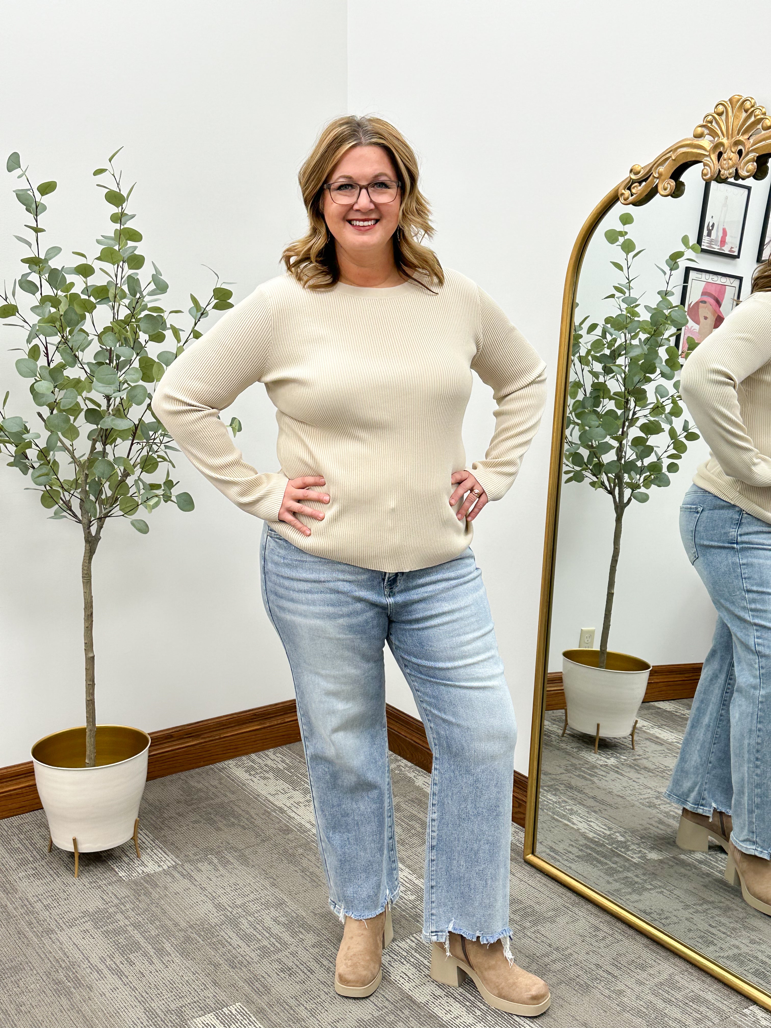 Lorna Ribbed Beige Sweater