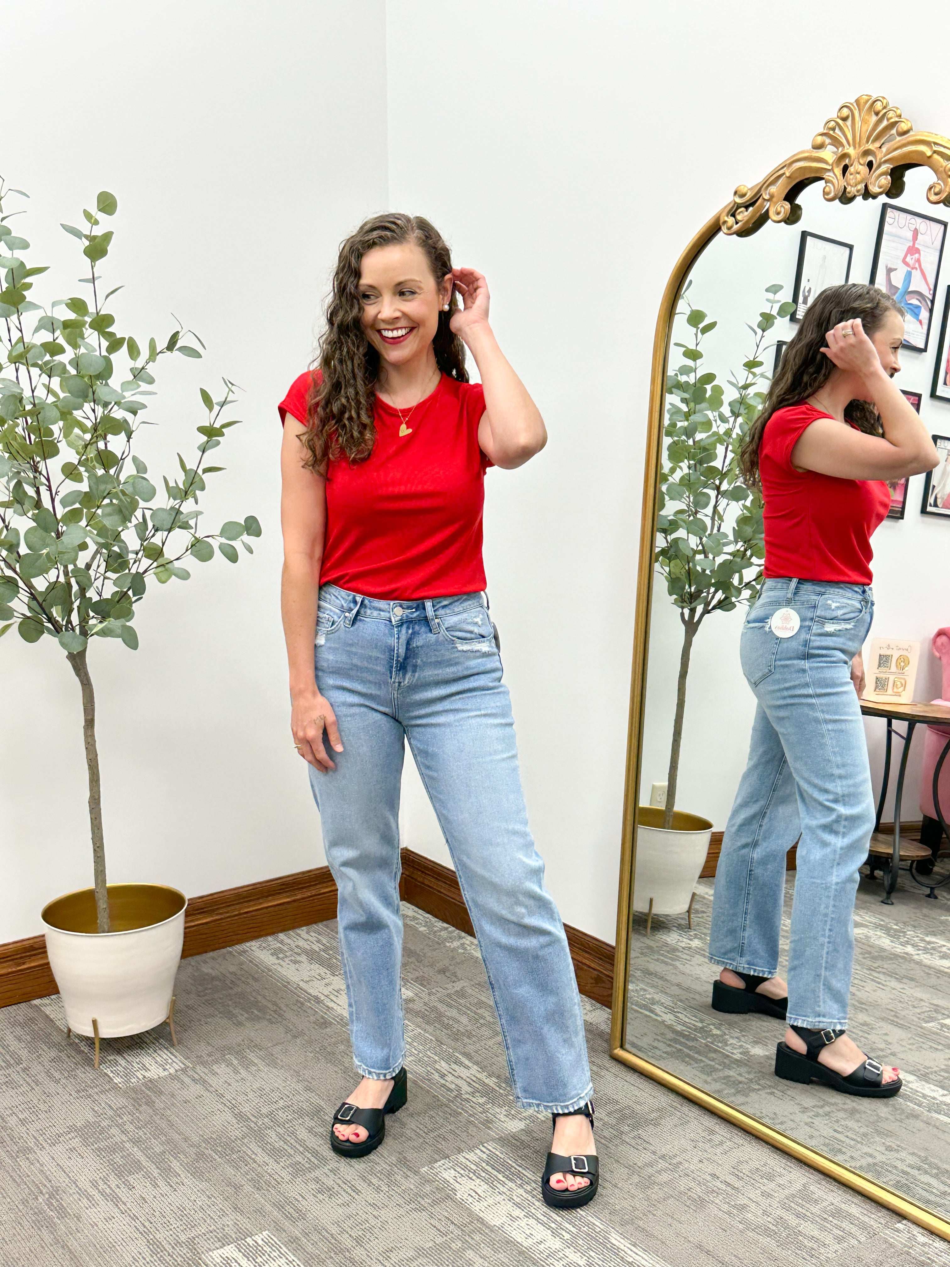 Nora Red Ribbed Cap Sleeve Top