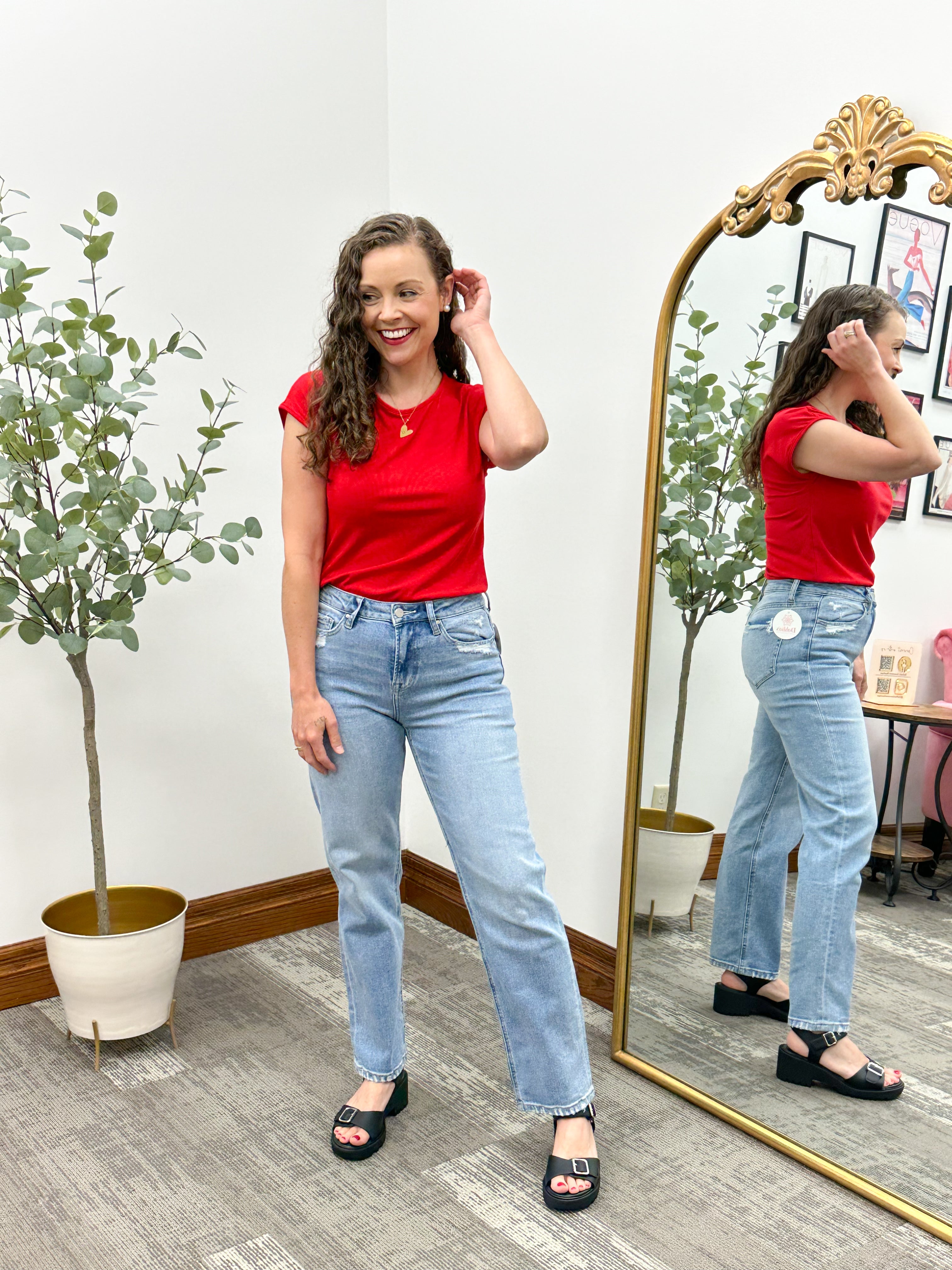 Nora Red Ribbed Cap Sleeve Top
