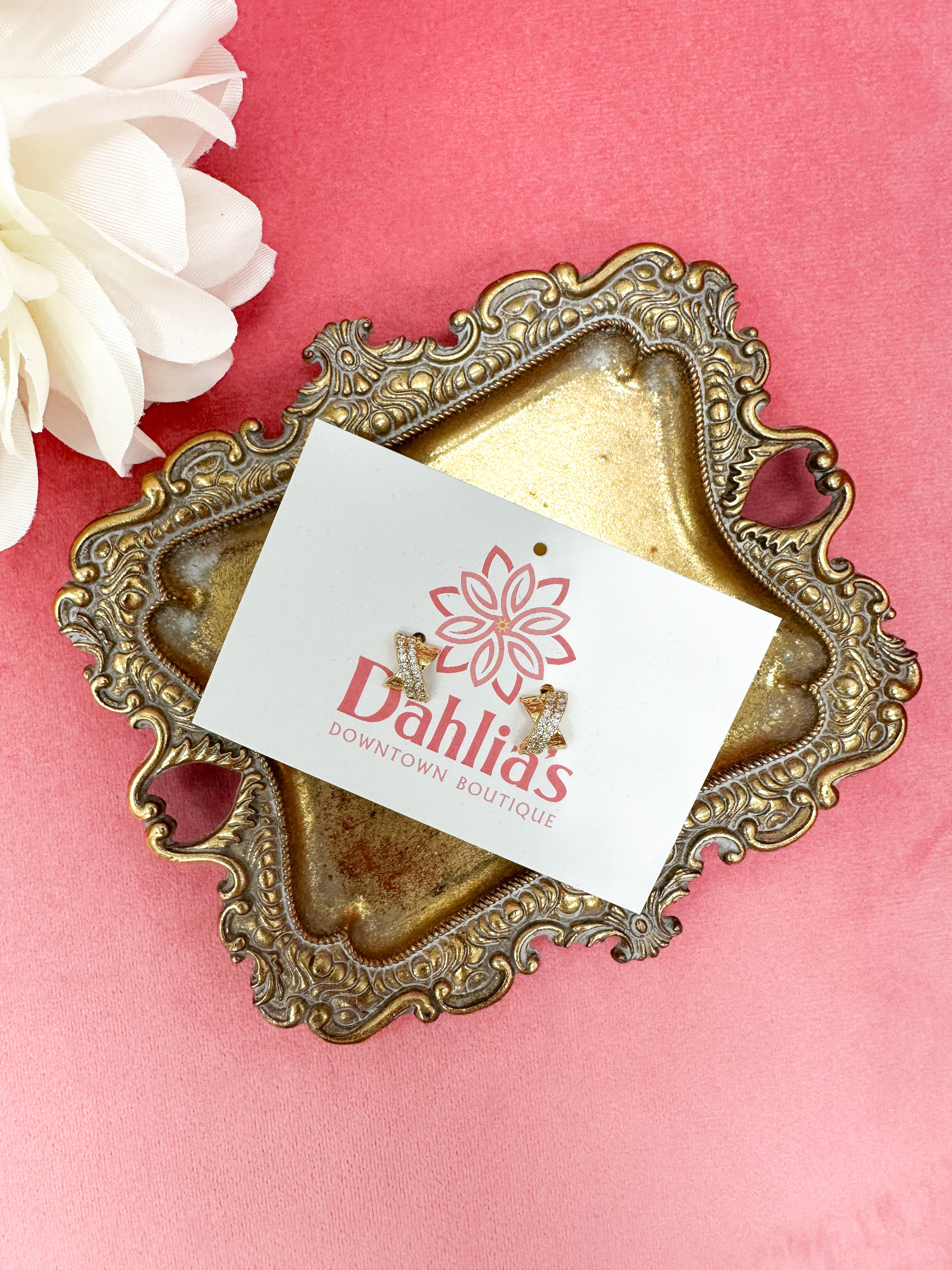 Gold Dipped CZ Criss Cross Earrings