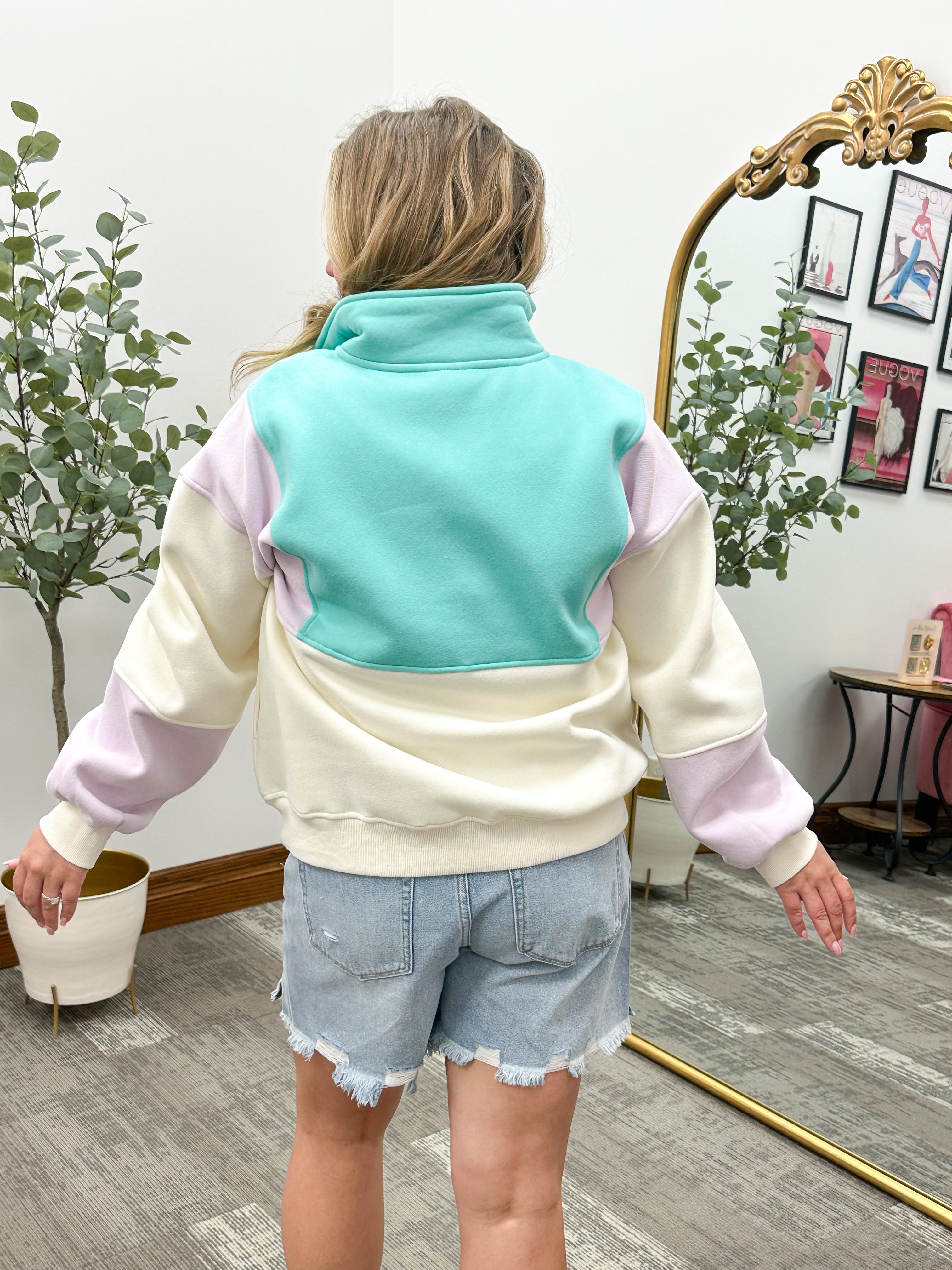 Lilac Colorblock 1/4 Button Pullover
