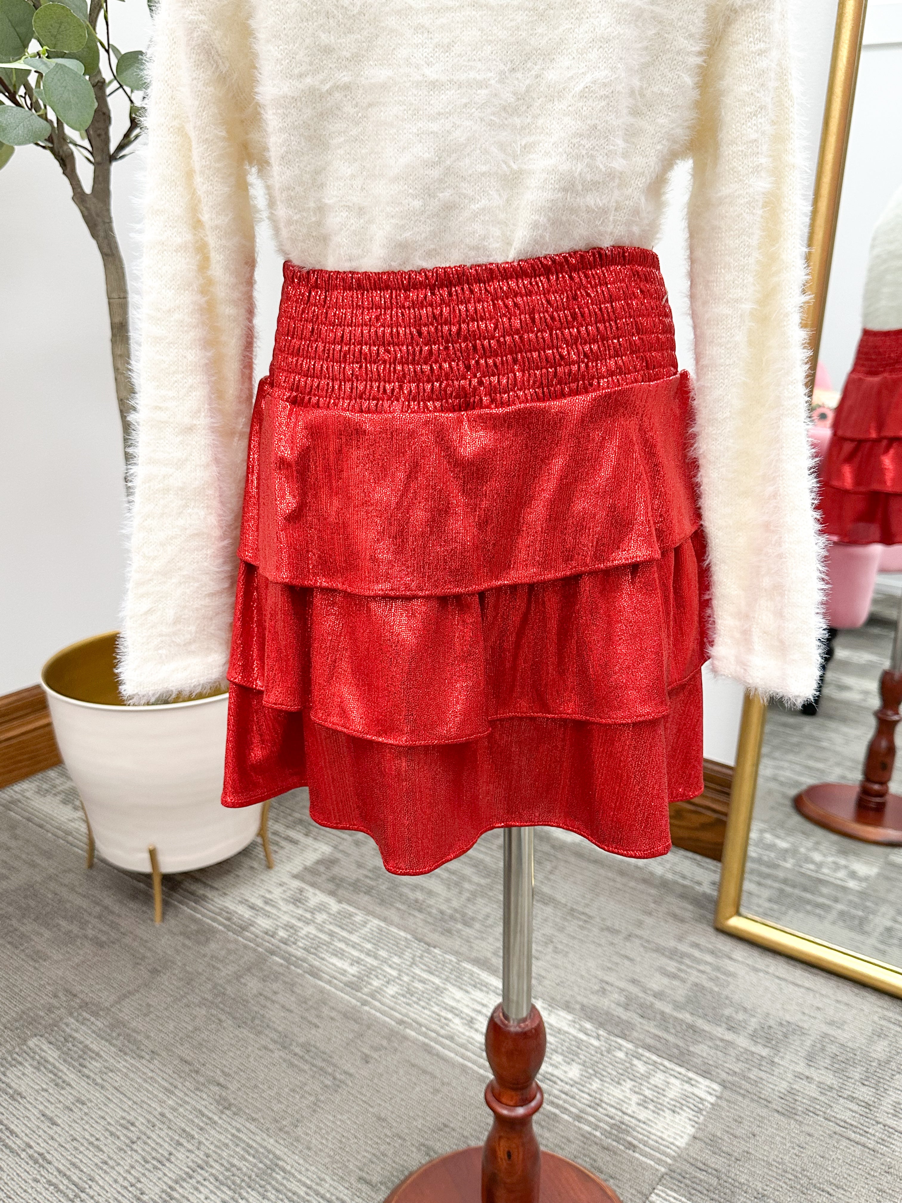 Girls Red Metallic Skort