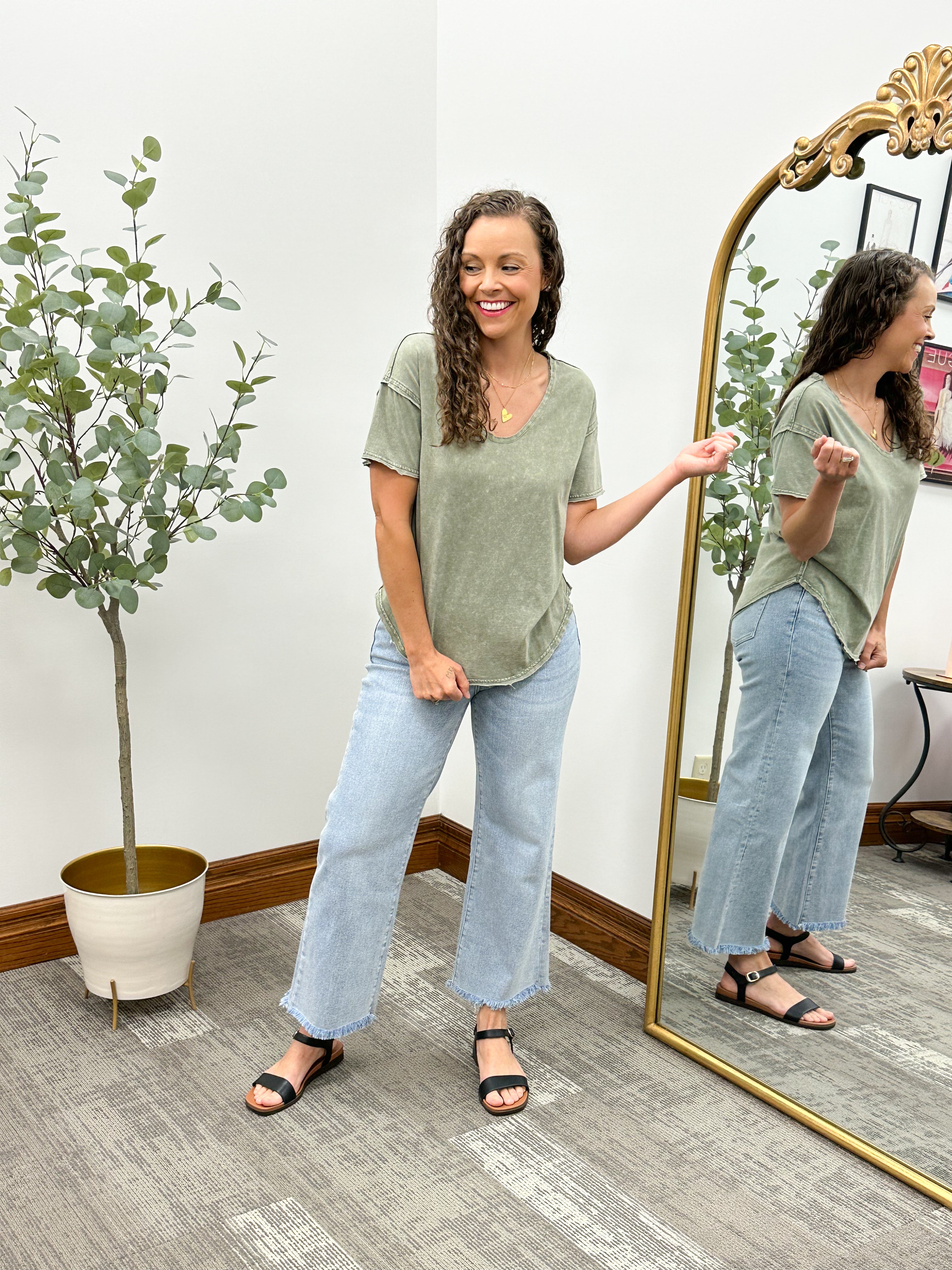 Freya Olive Raw Hem T-Shirt