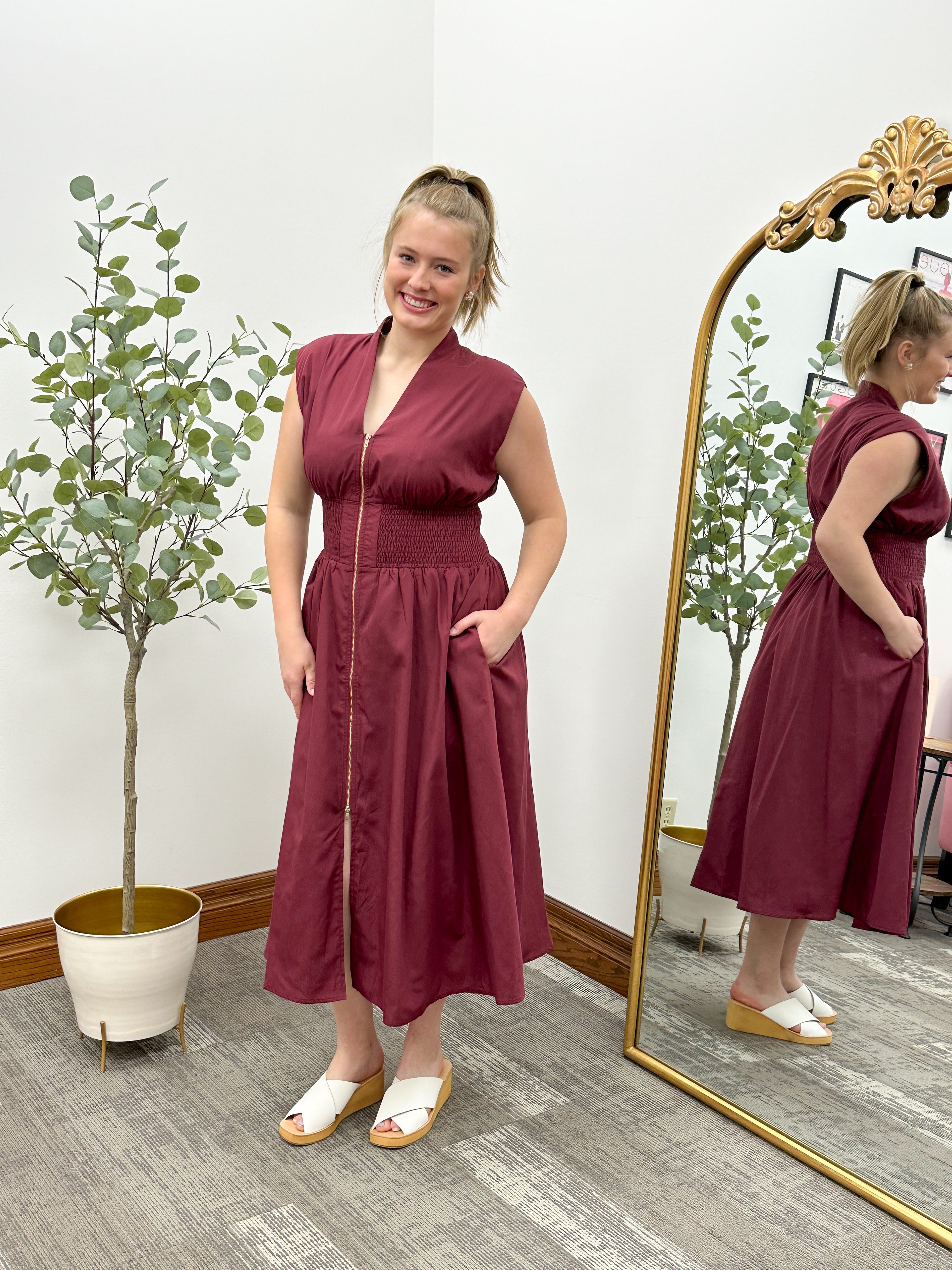 Emily Burgundy Midi Dress