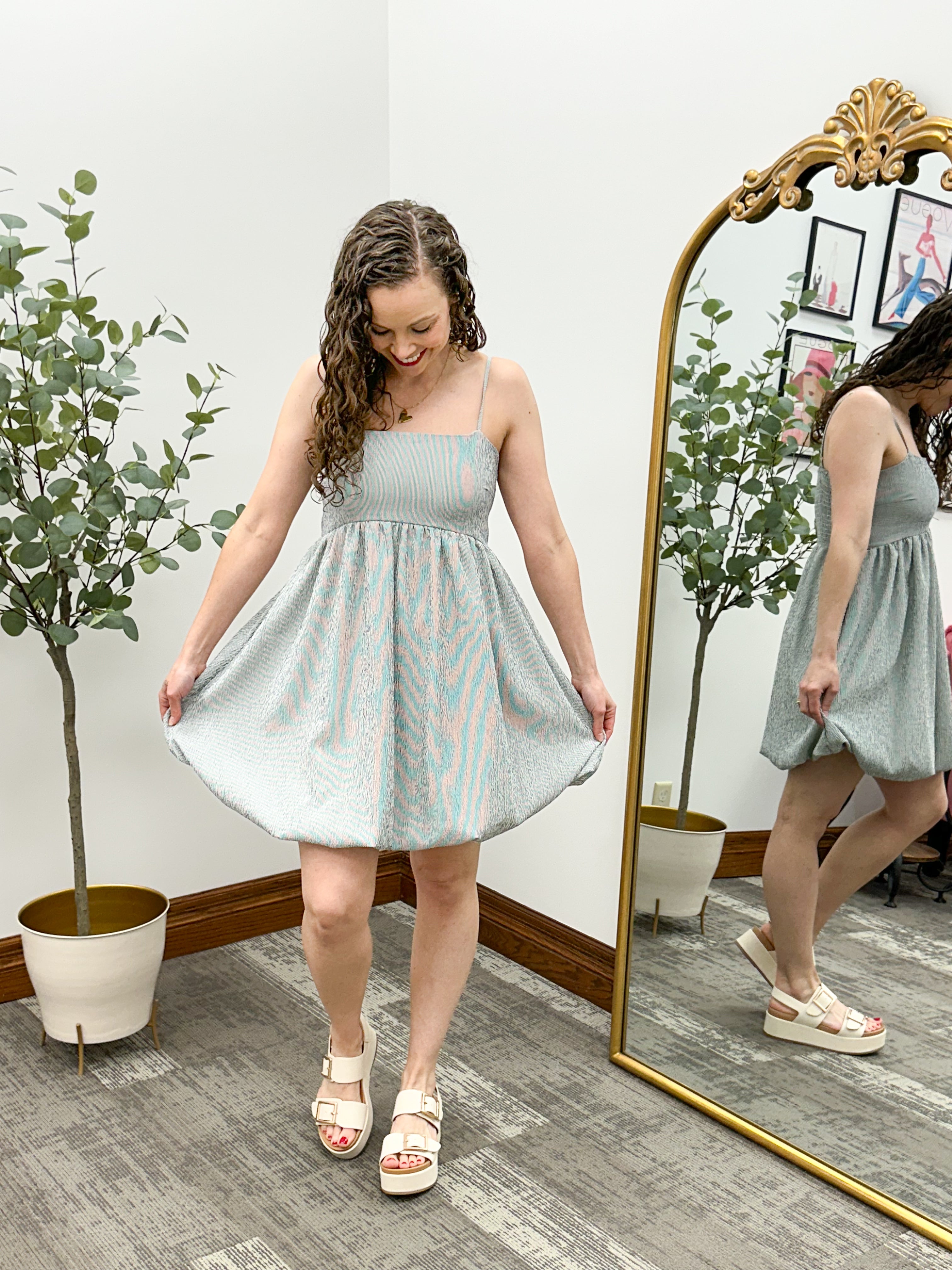 Striped Spaghetti Strap Bubble Hem Dress