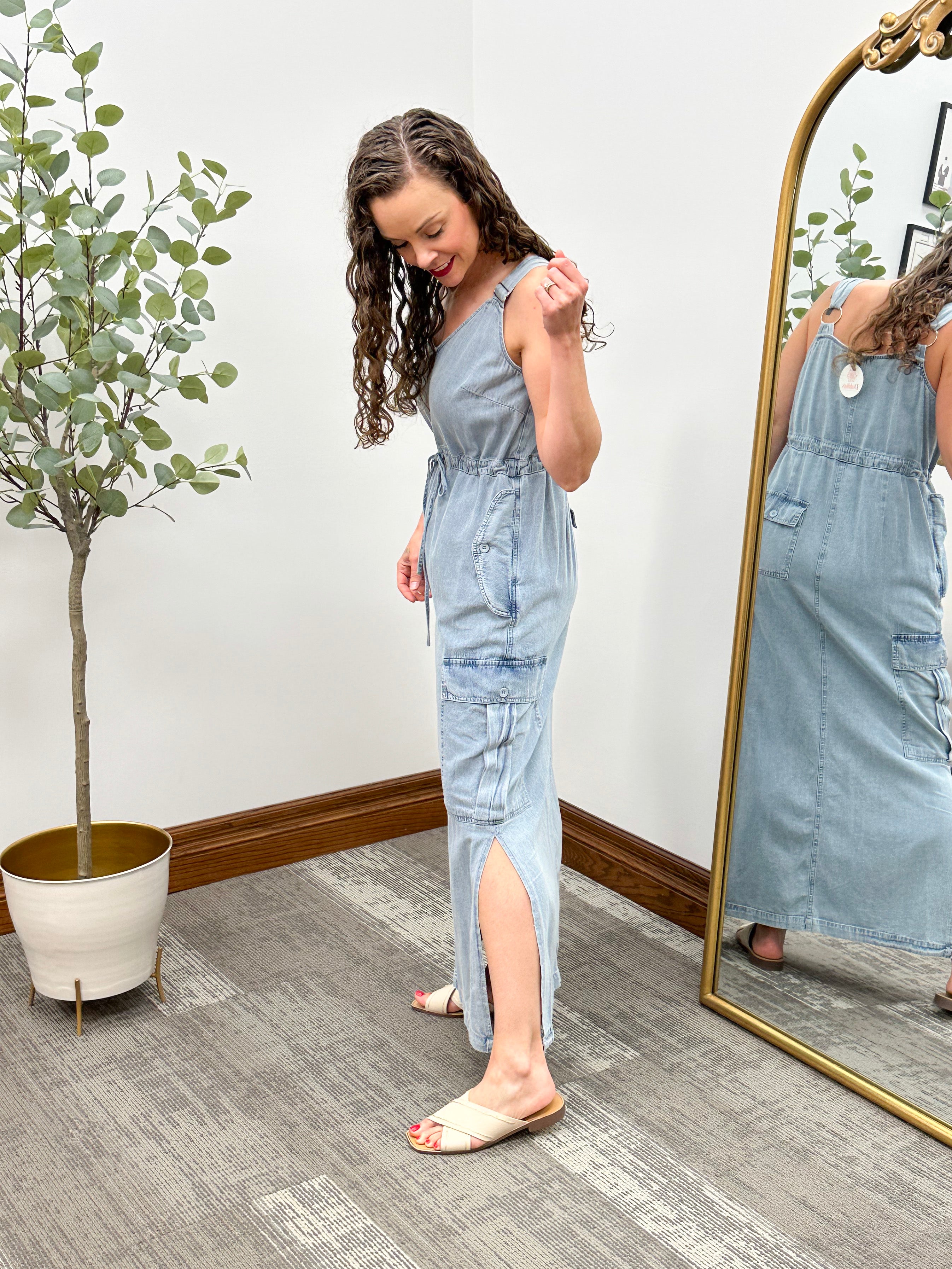 Light Wash Denim Cargo Dress