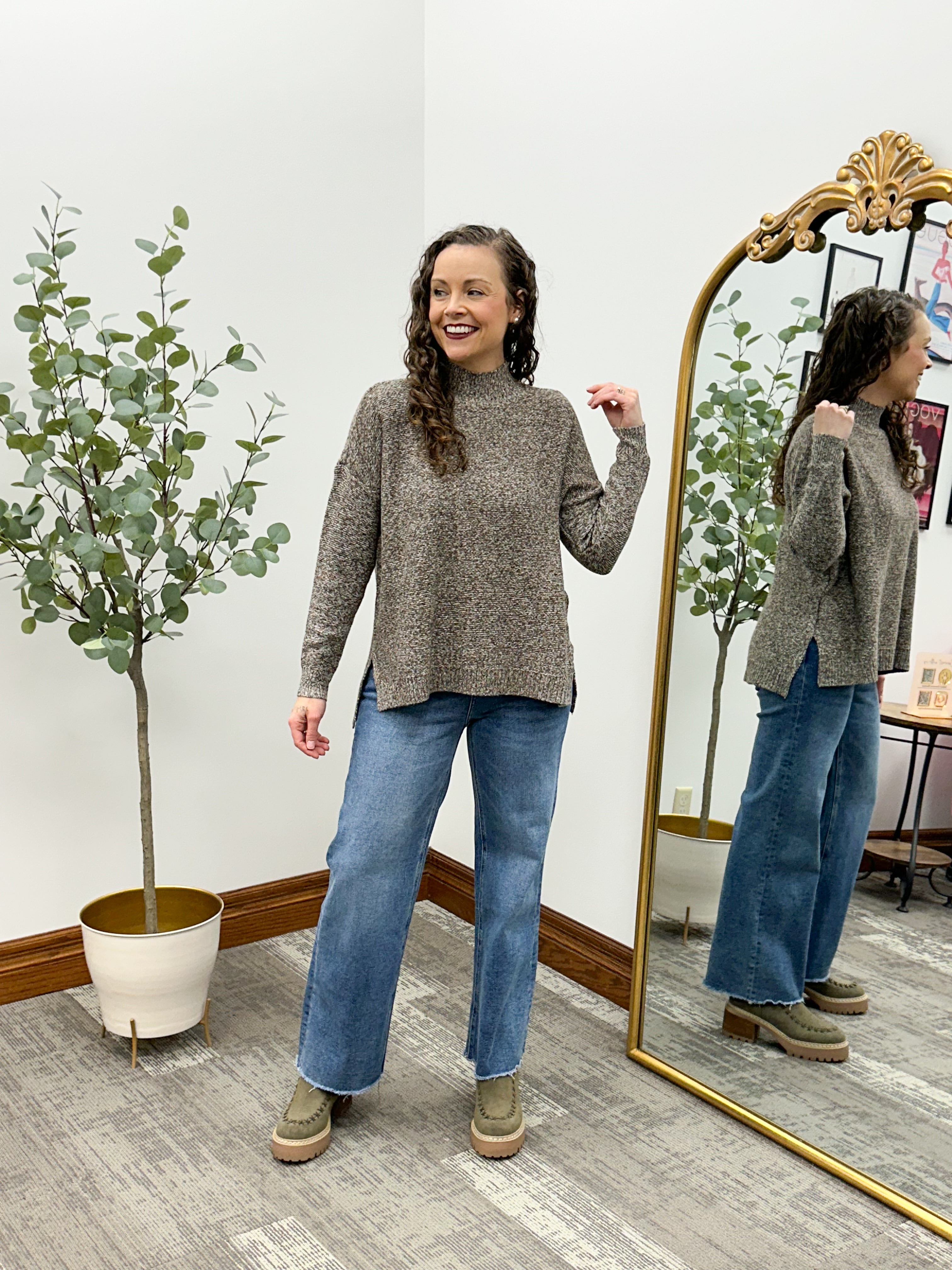 Brown Marled Mock Neck Sweater