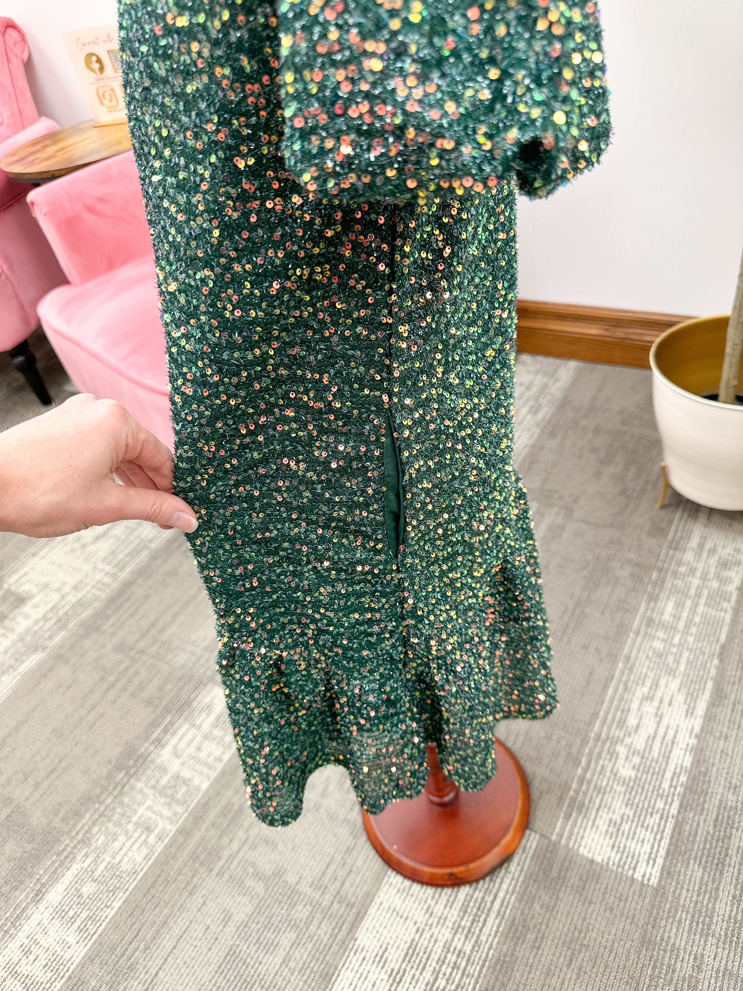 Girls Green Sequin Dress