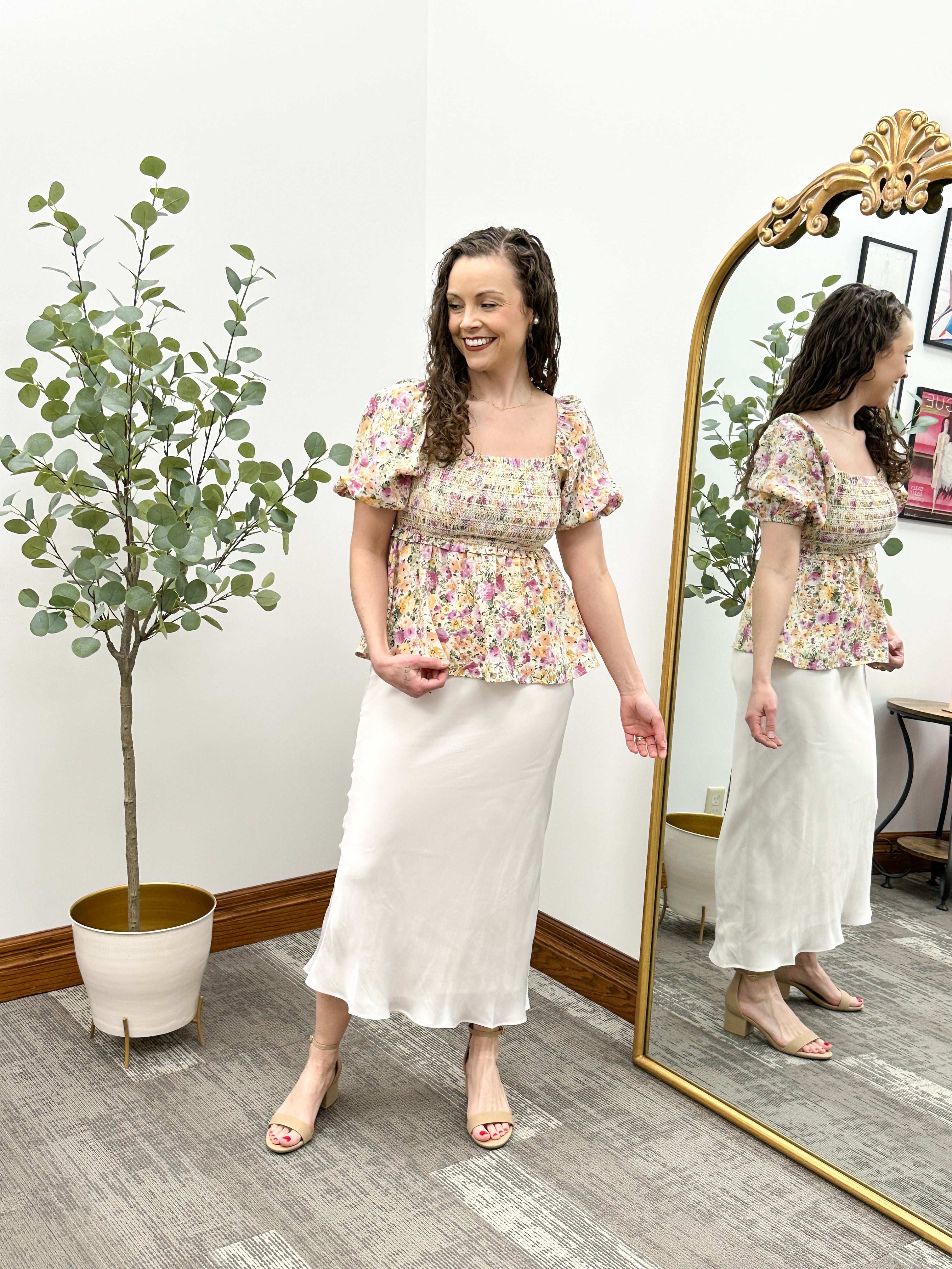 Floral Smocked Peplum Blouse