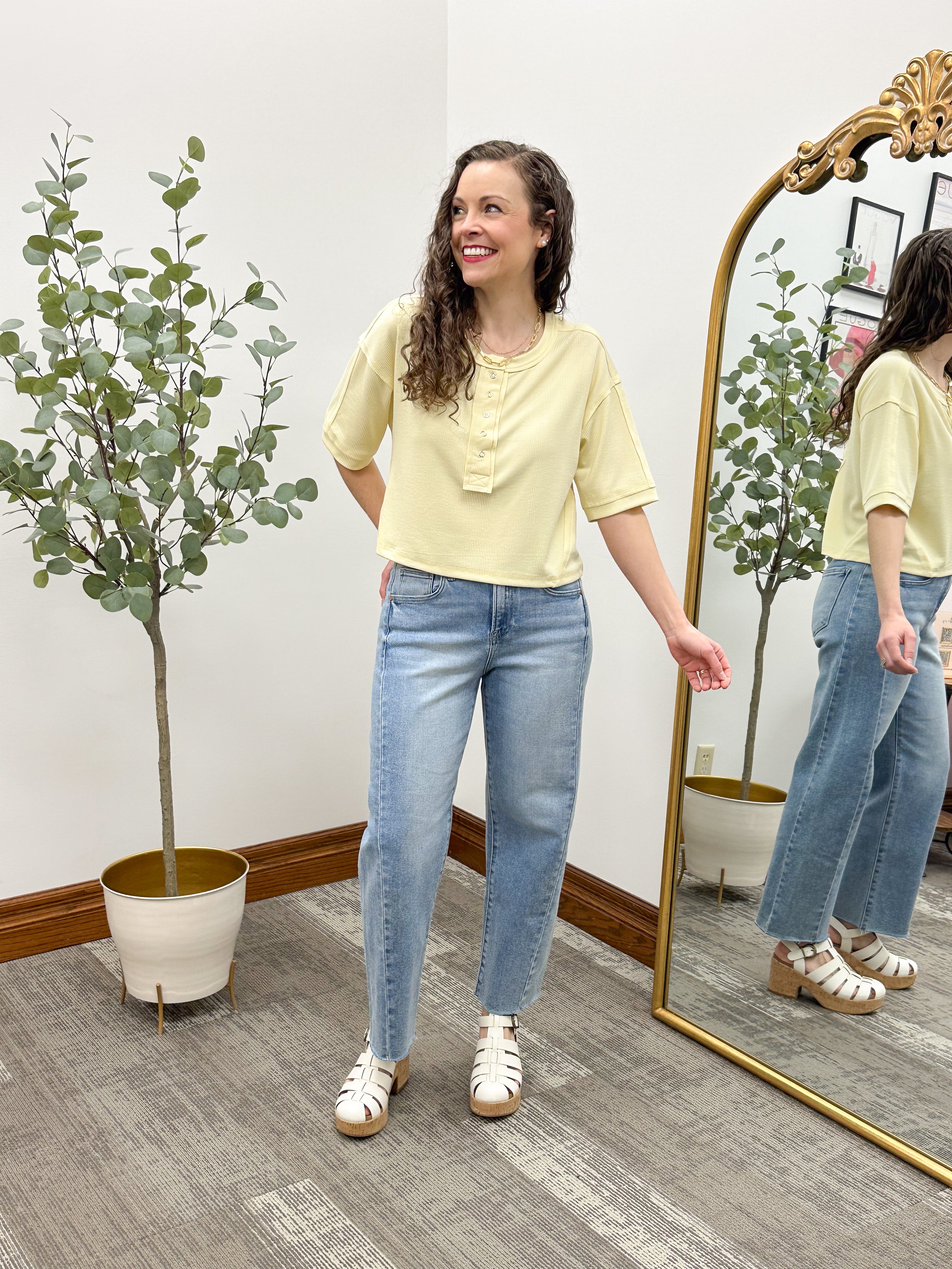 Short Sleeve Cropped Henley Top