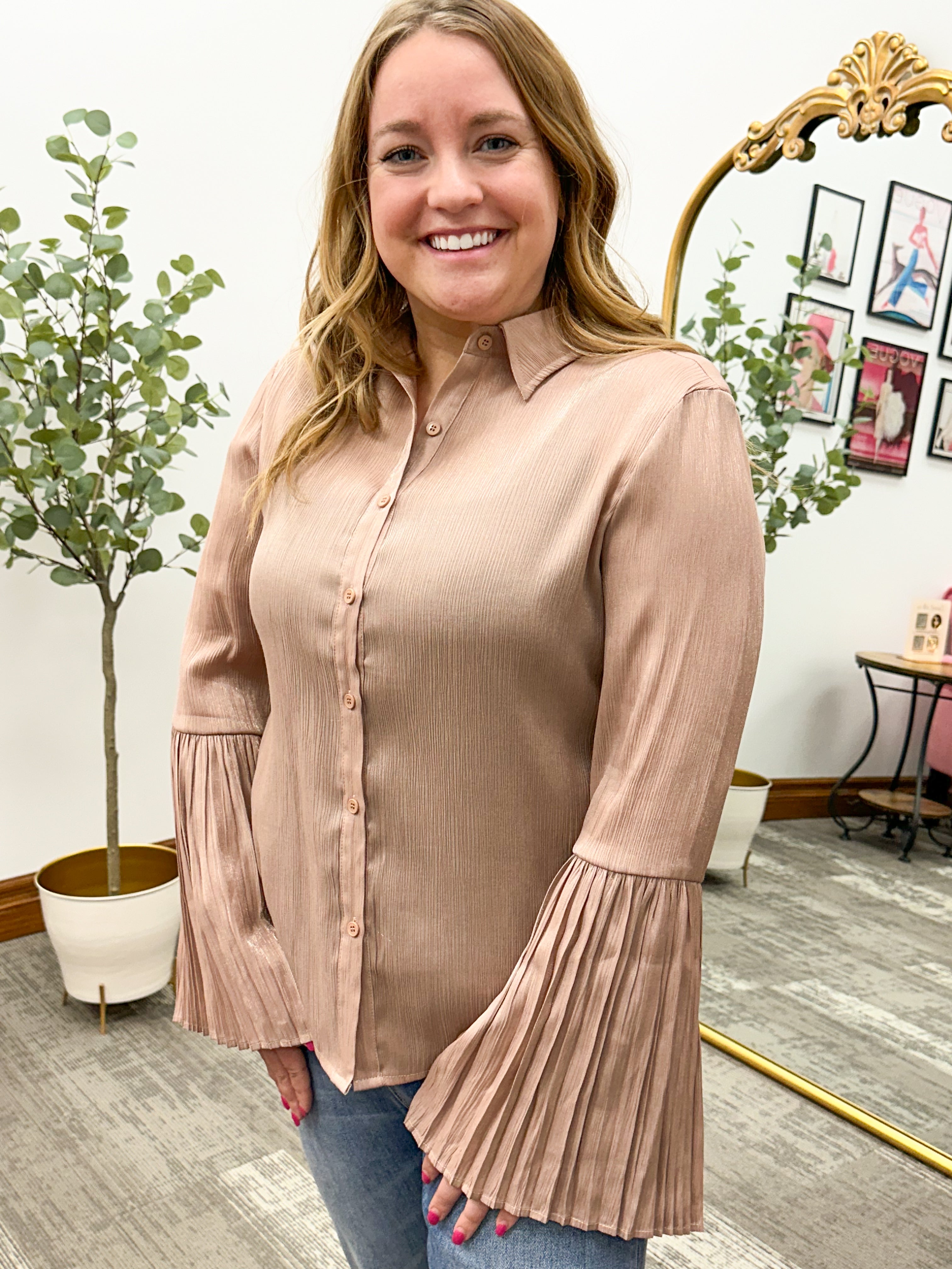 Melissa Blush Metallic Blouse