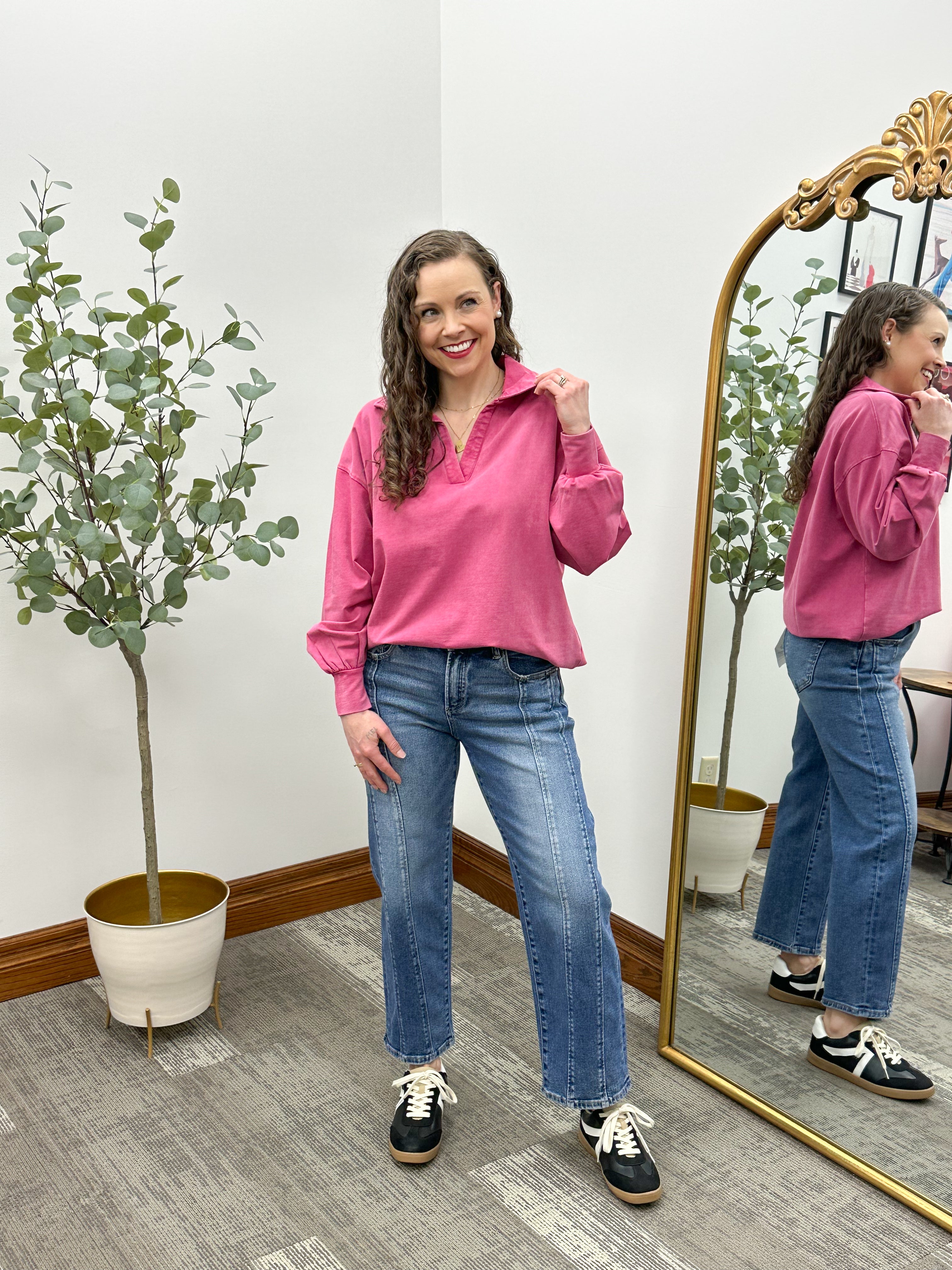 Plum Pink Washed Long Sleeve Top