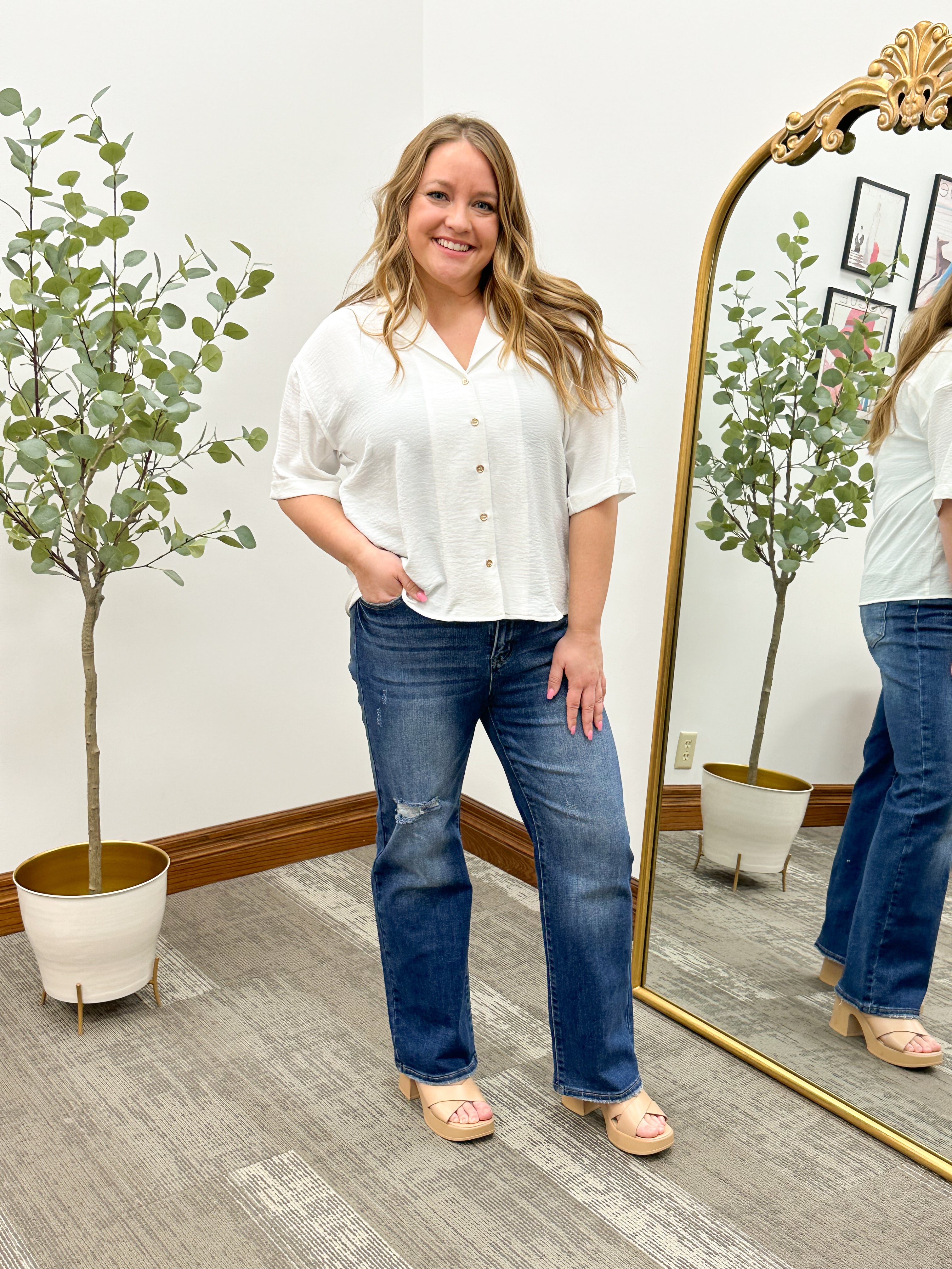 Kelly Ivory Gold Button Up Top