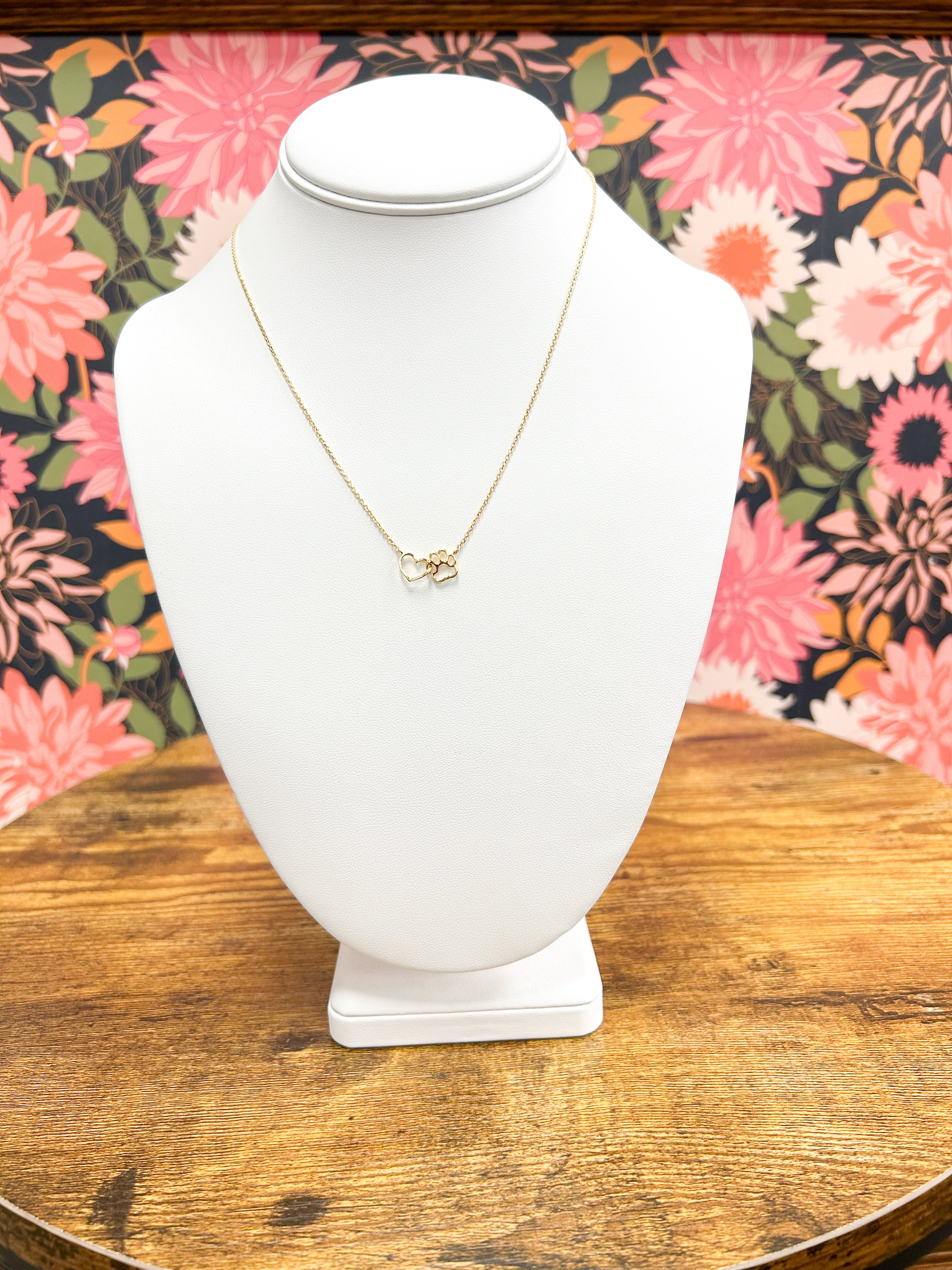 Gold Dog Paw Heart Cutout Pendant Necklace