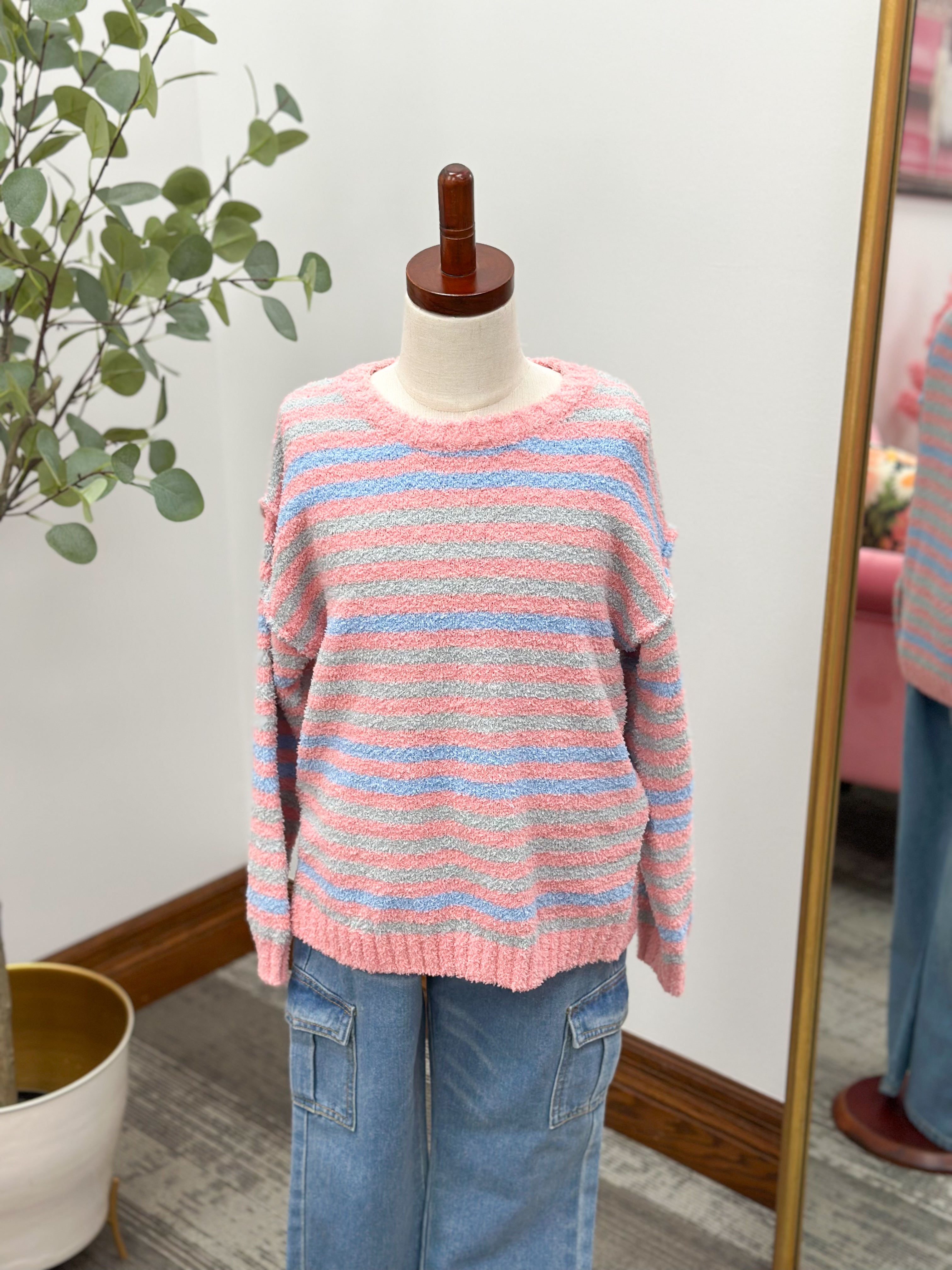 Girls Pink Striped Sweater