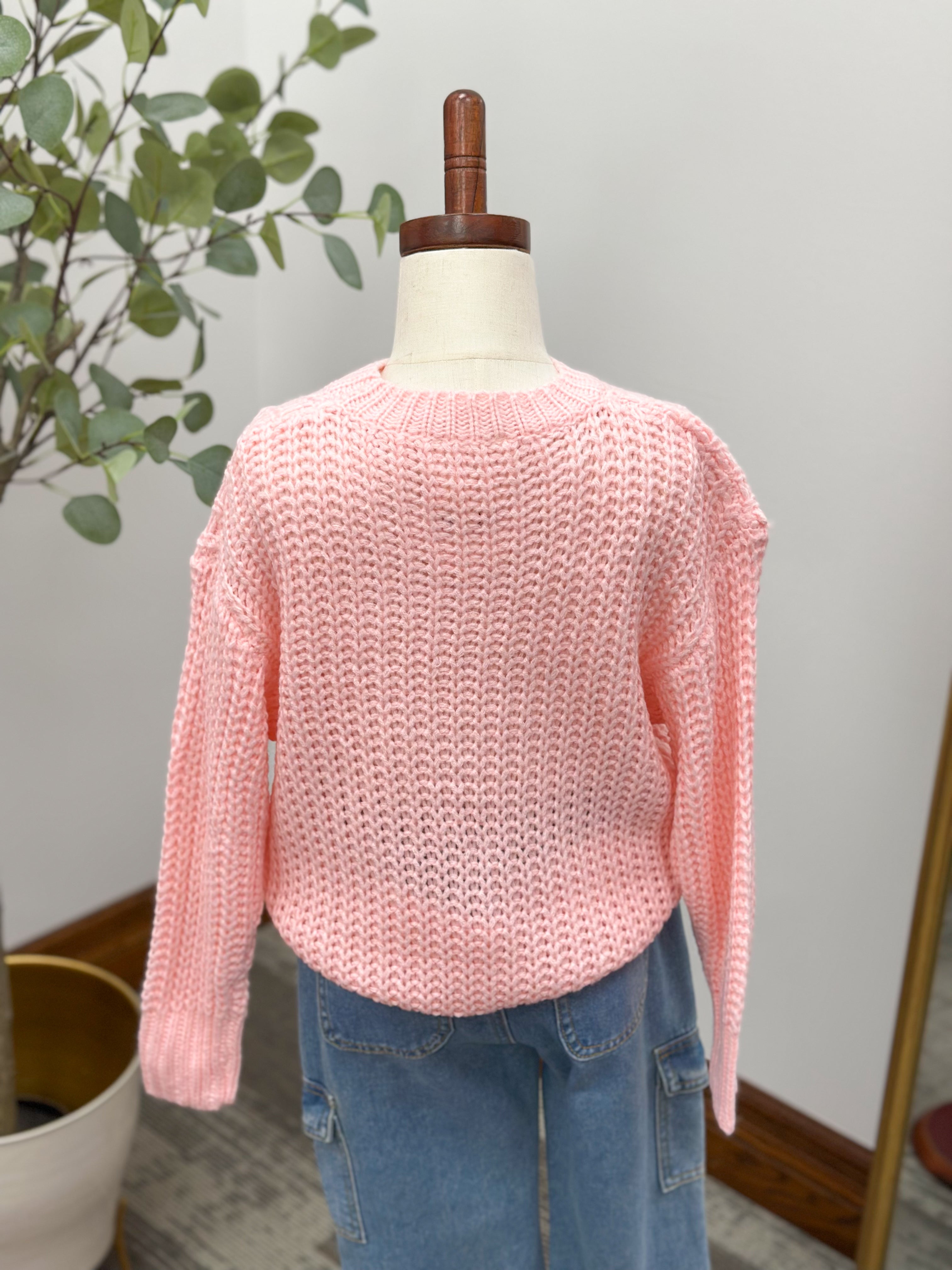 Girls Pink Bow Sweater