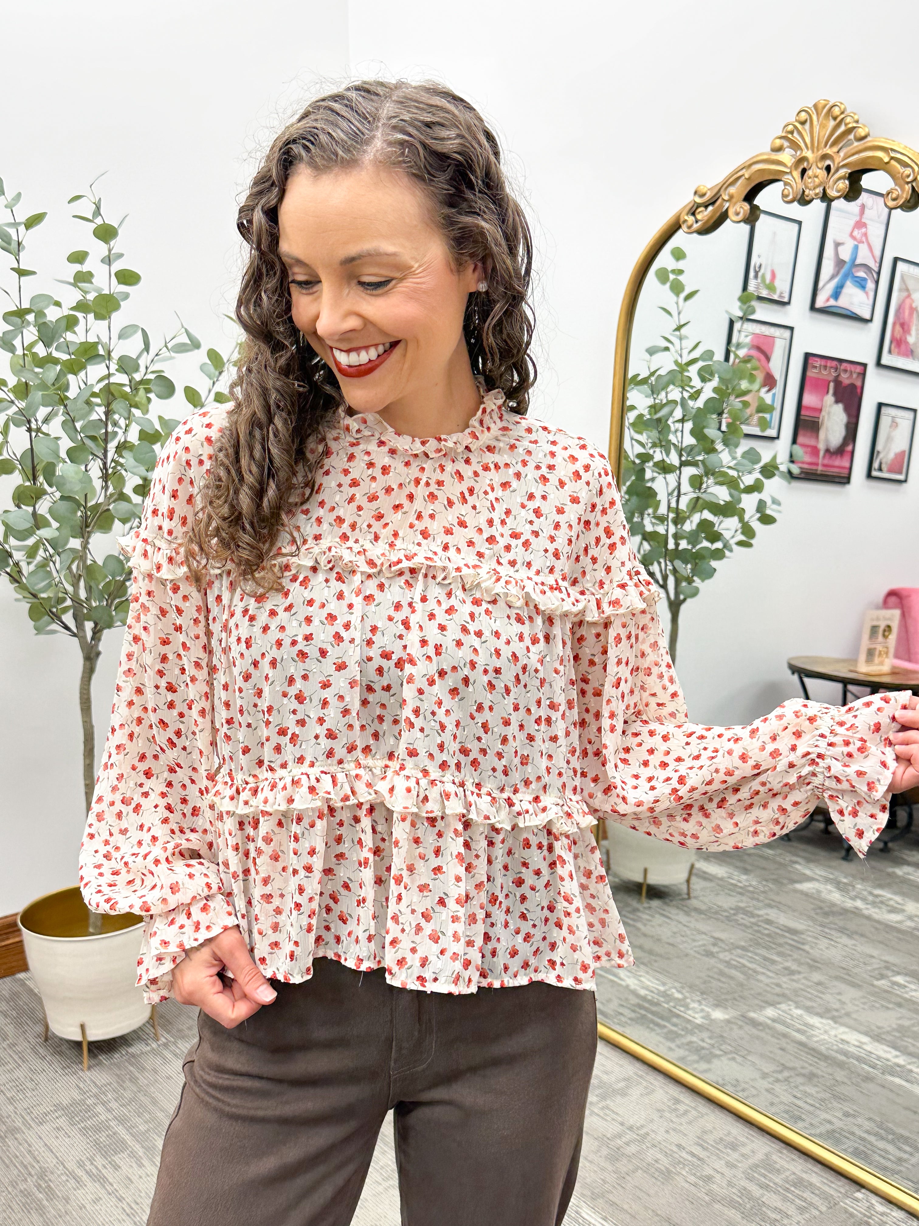Fall floral blouse, babydoll blouse