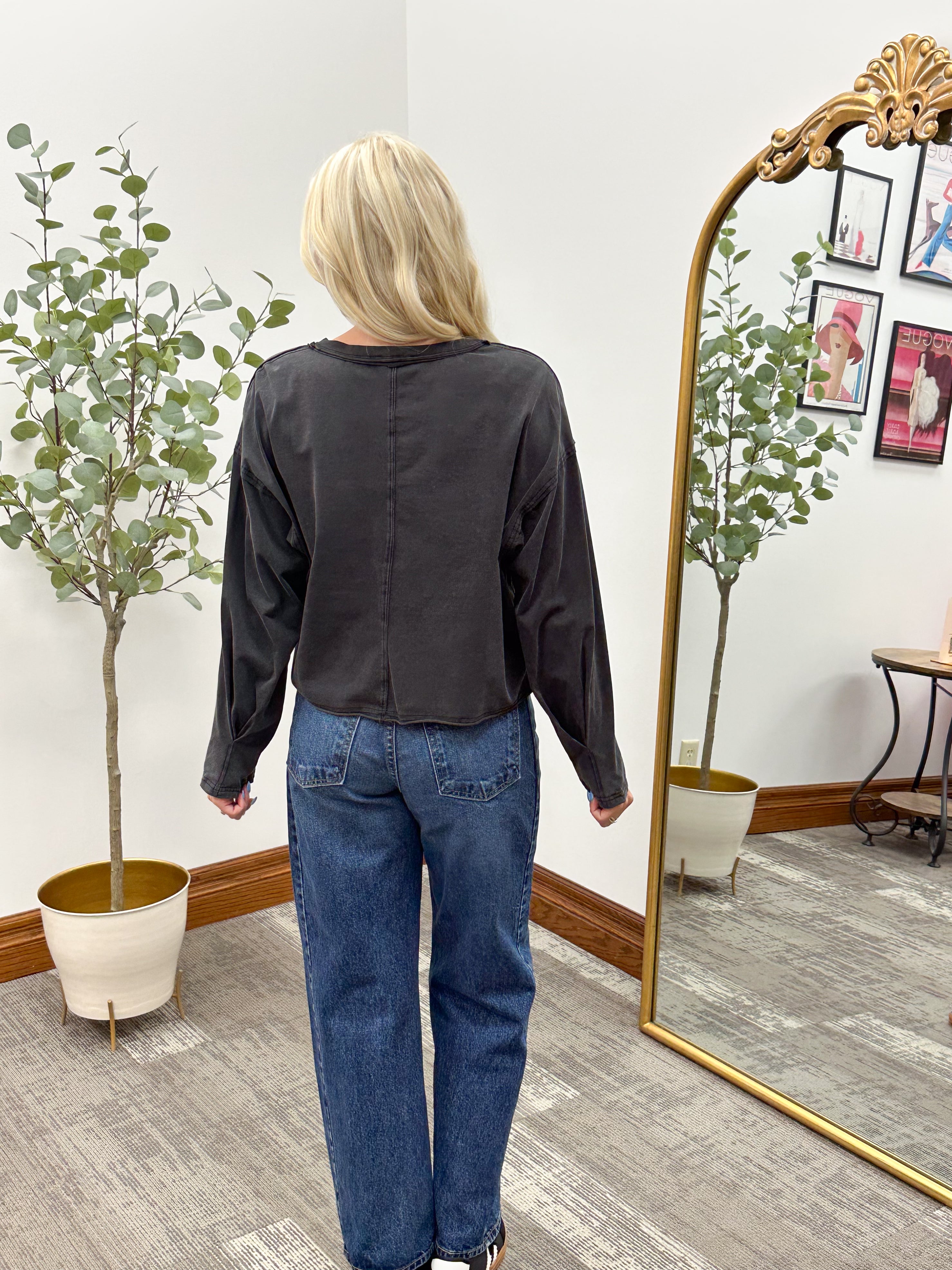 Cropped Oversized Long Sleeve Shirt