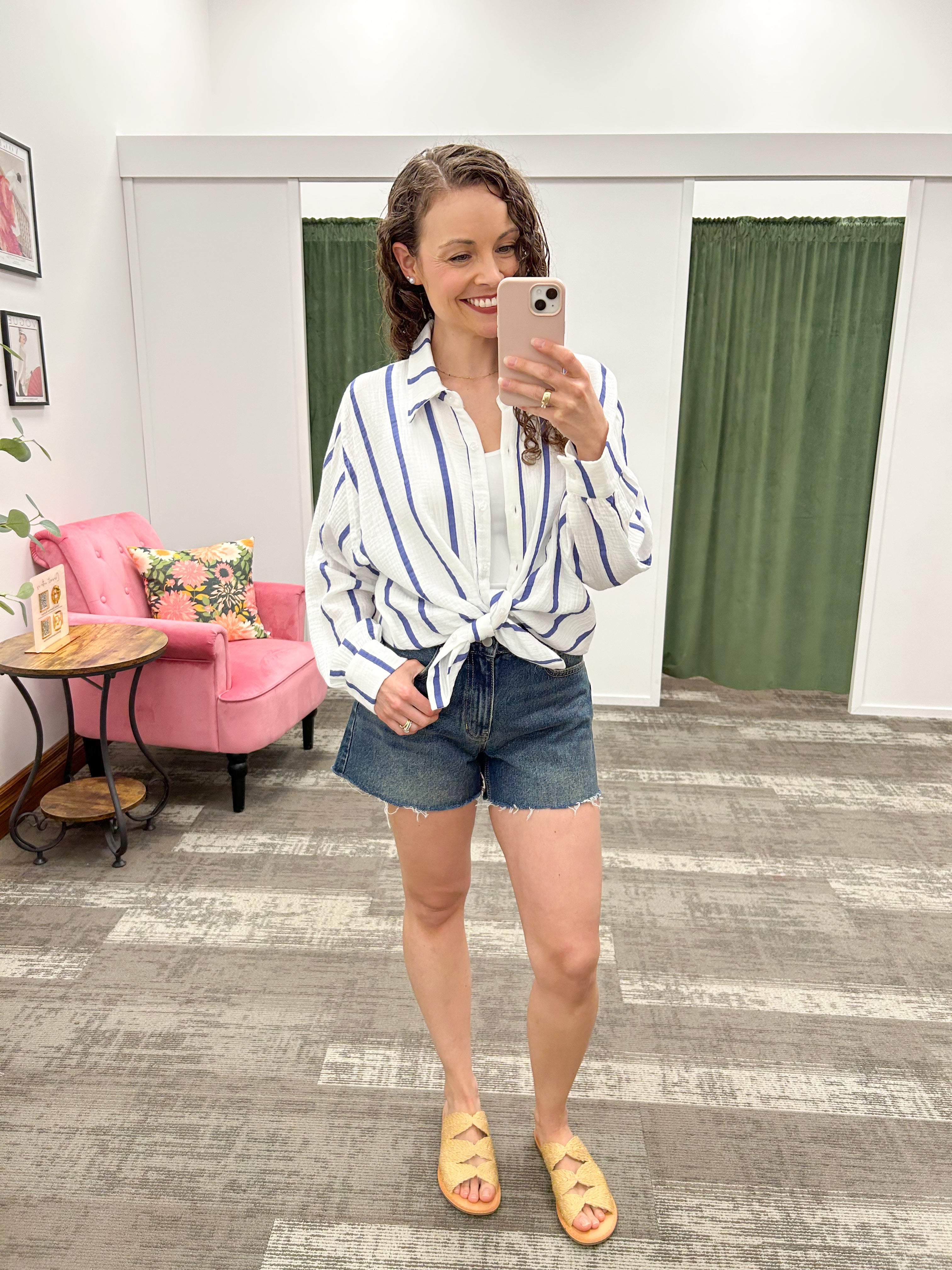Blue Striped Gauze Button Down Shirt