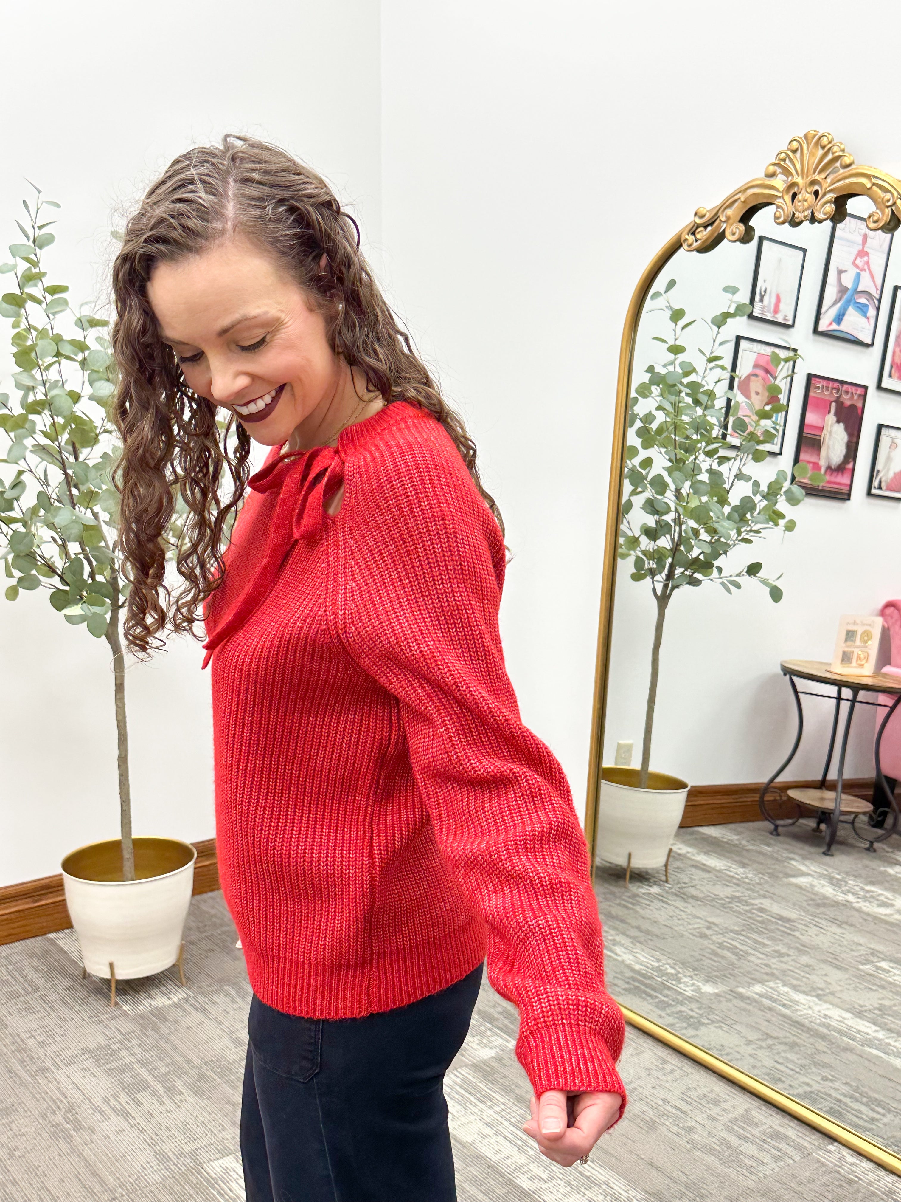 Red Tie Neck Sweater