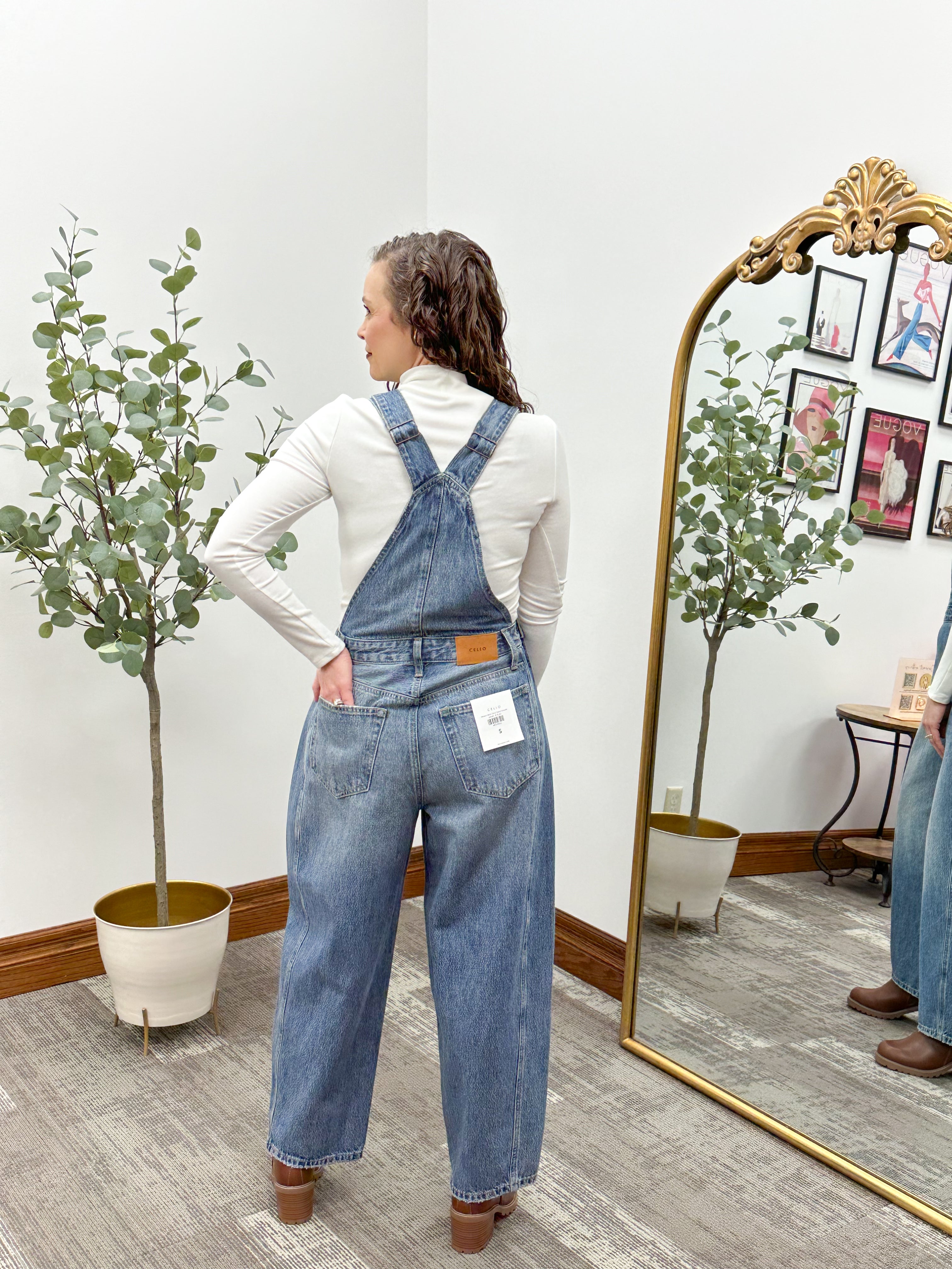 Medium Wash Denim Barrel Overalls