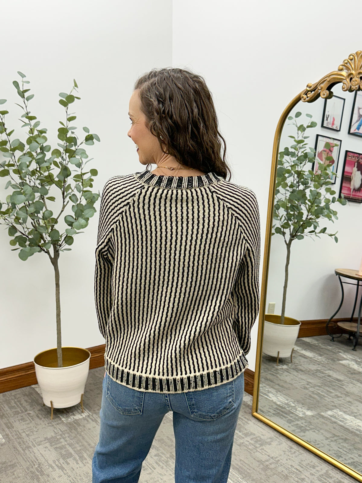 Black & Beige Striped Cardigan