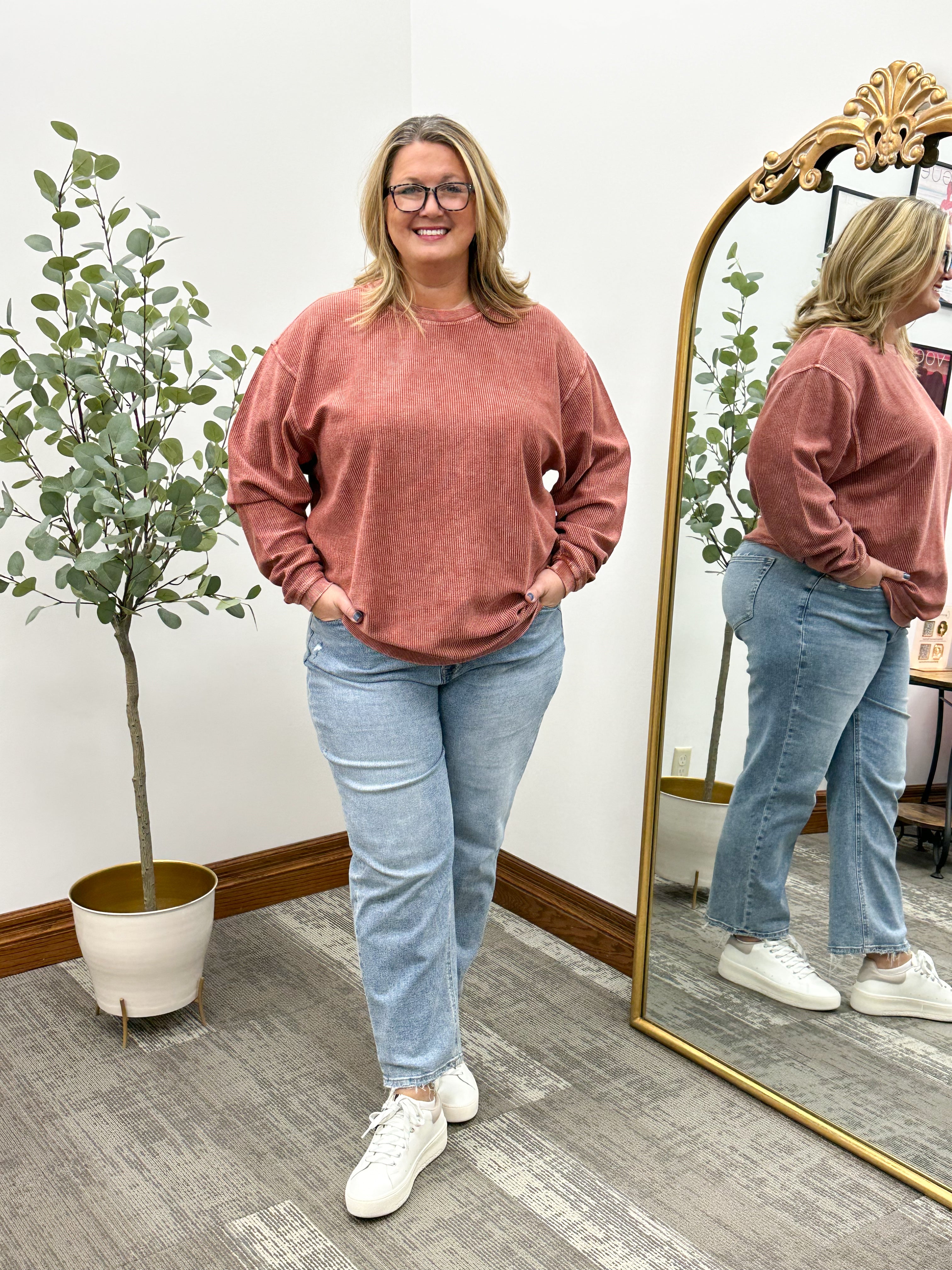 Tabitha Oversized Corded Crewneck Sweatshirt