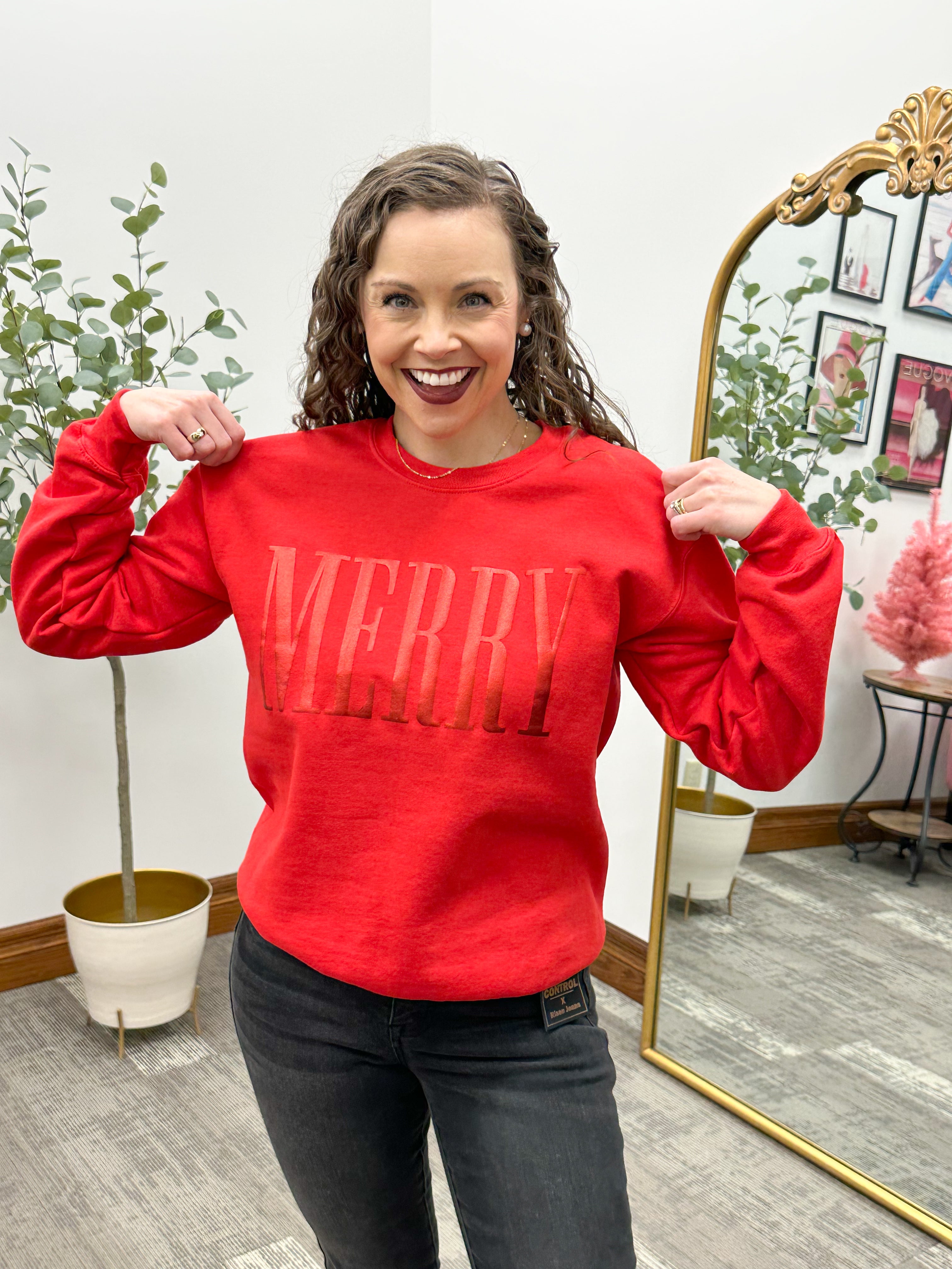 Merry Red Sweatshirt, Red Christmas Sweatshirt