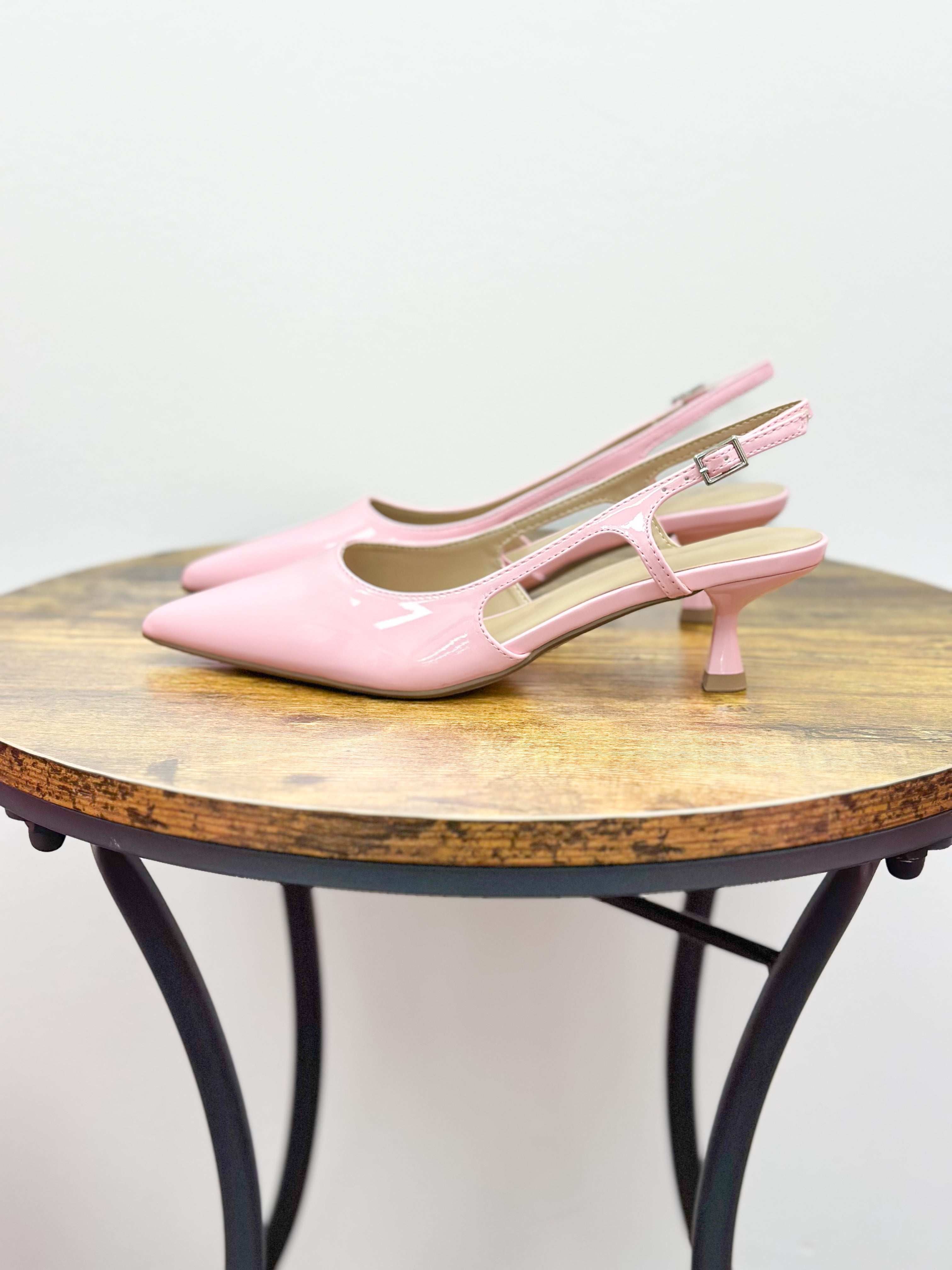 Pink Faux Patent Leather Kitten Heels
