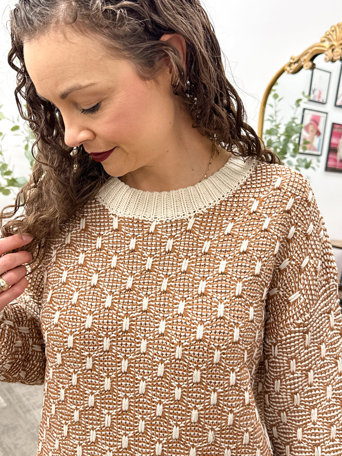 Rust & Cream Textured Knit Sweater